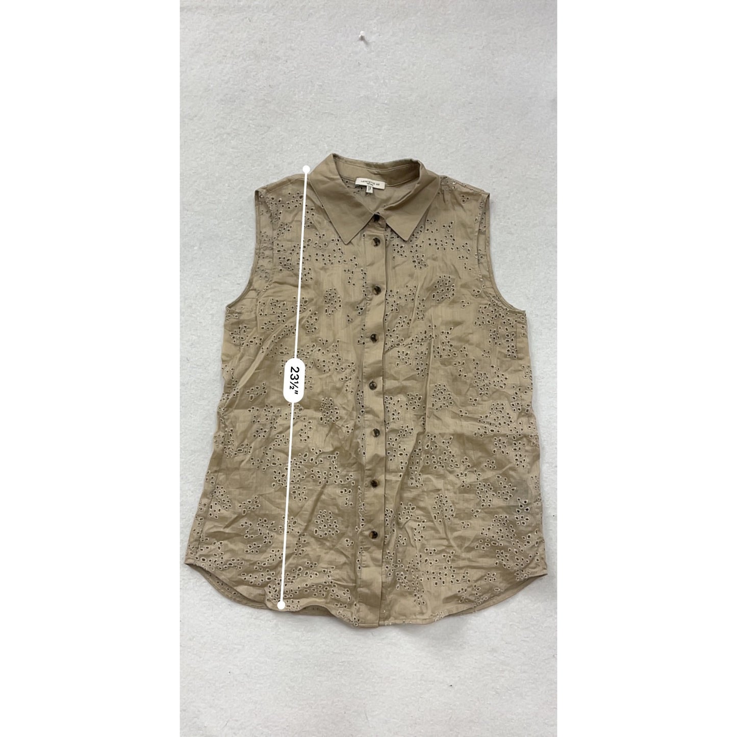 Lafayette 148 New York Tan Eyelet Sleeveless Button-Up Shirt S #8867