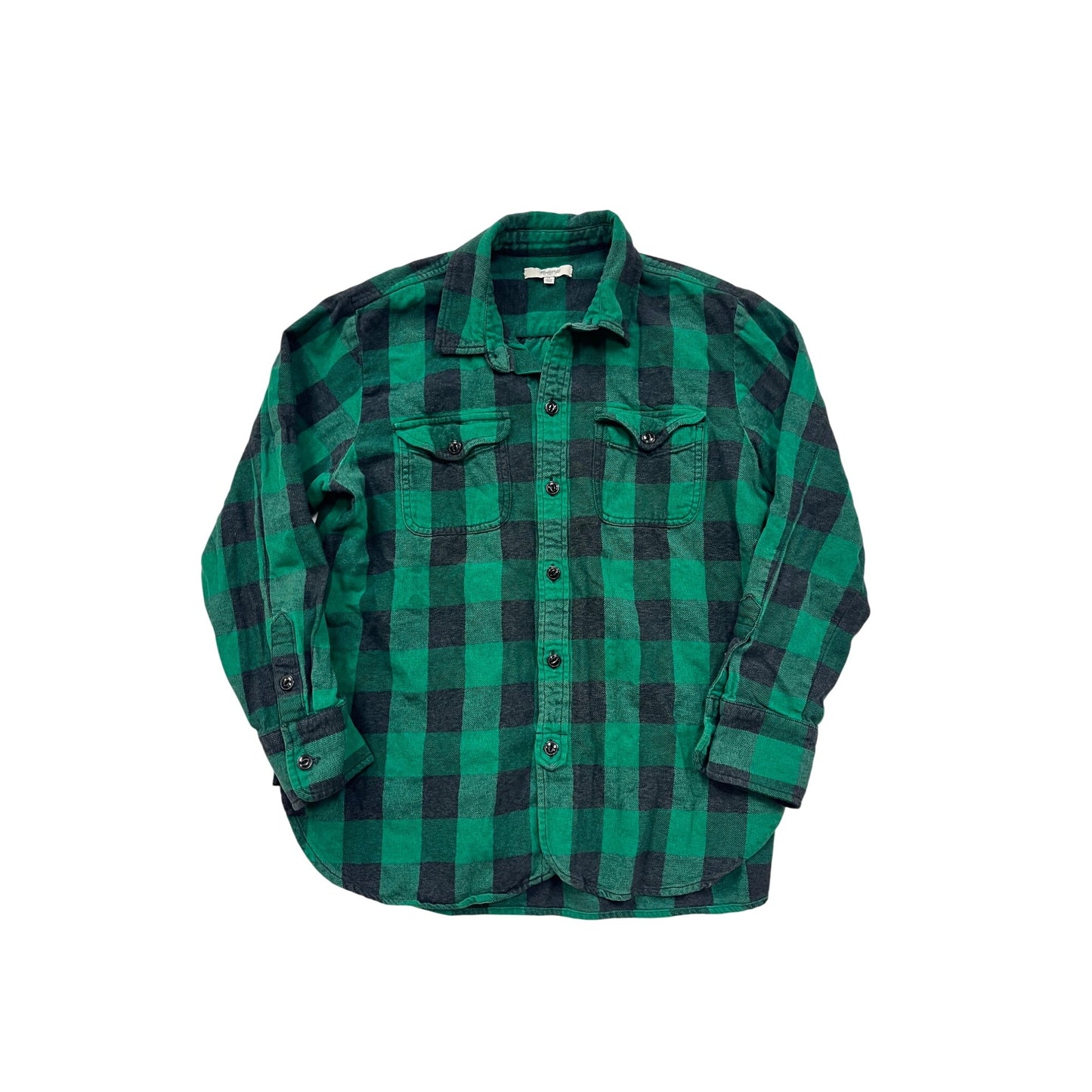 Madewell Green & Black Buffalo Plaid Flannel Button-Up Shirt M #8832
