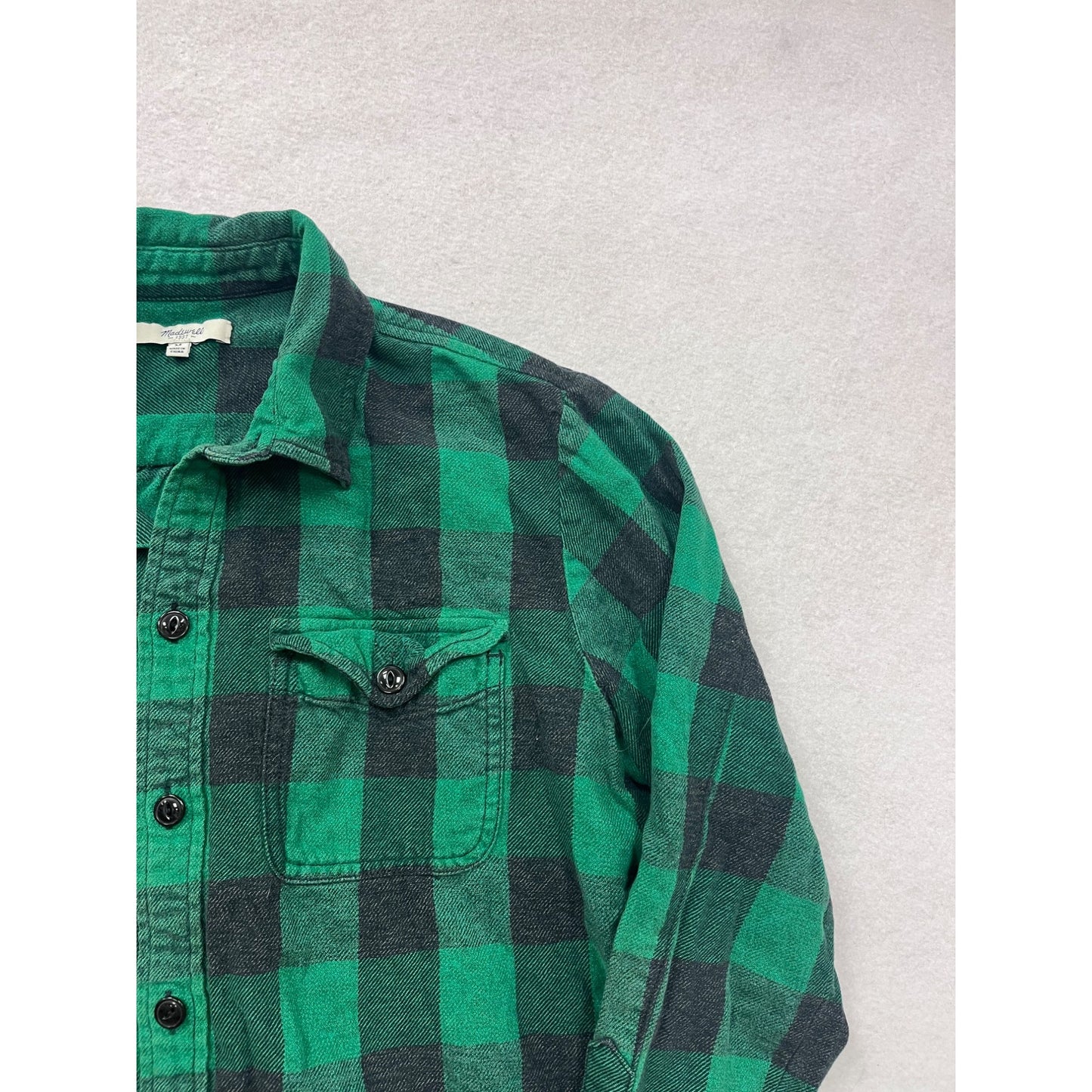 Madewell Green & Black Buffalo Plaid Flannel Button-Up Shirt M #8832