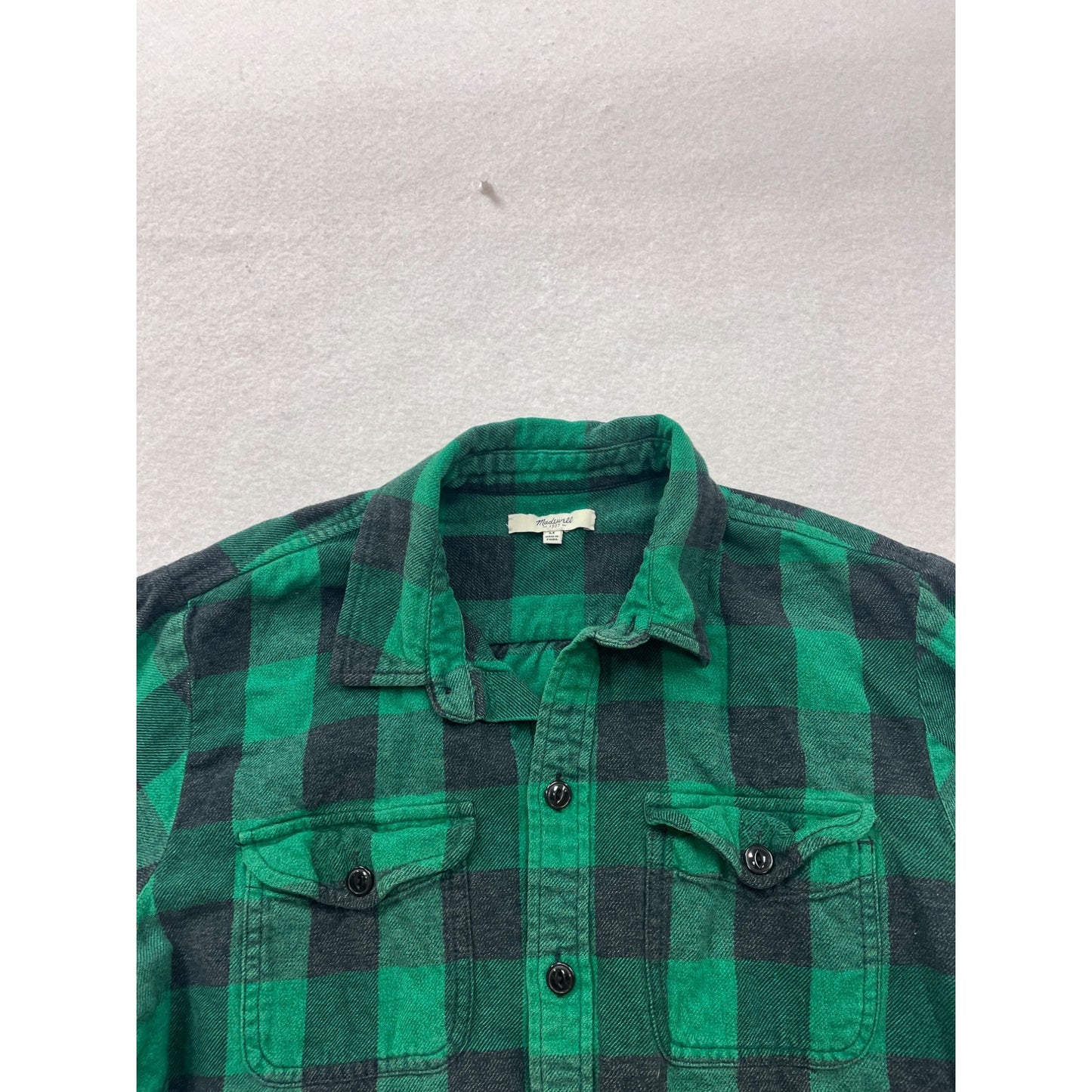 Madewell Green & Black Buffalo Plaid Flannel Button-Up Shirt M #8832