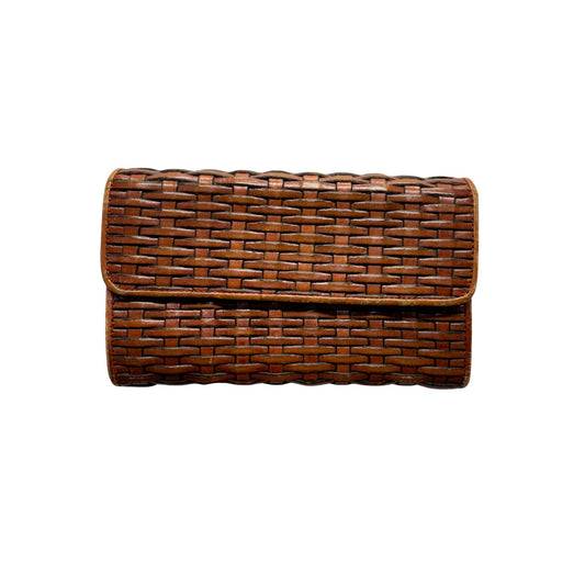 Talbots Brown Woven Leather Clutch Wallet With Snap Closure  #9706