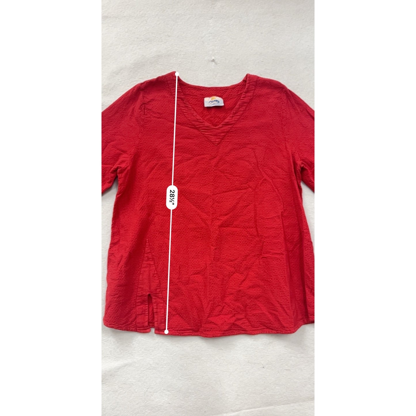 Dunes Red Textured 3/4 Sleeve Tunic Top #8509