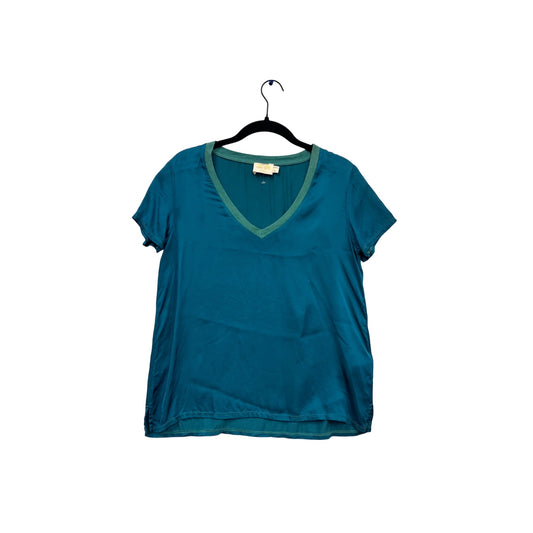Nation  V-Neck Short Sleeve Blouse In Teal XS #758A