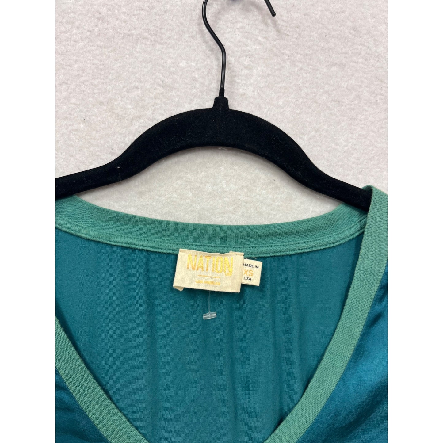 Nation  V-Neck Short Sleeve Blouse In Teal XS #758A