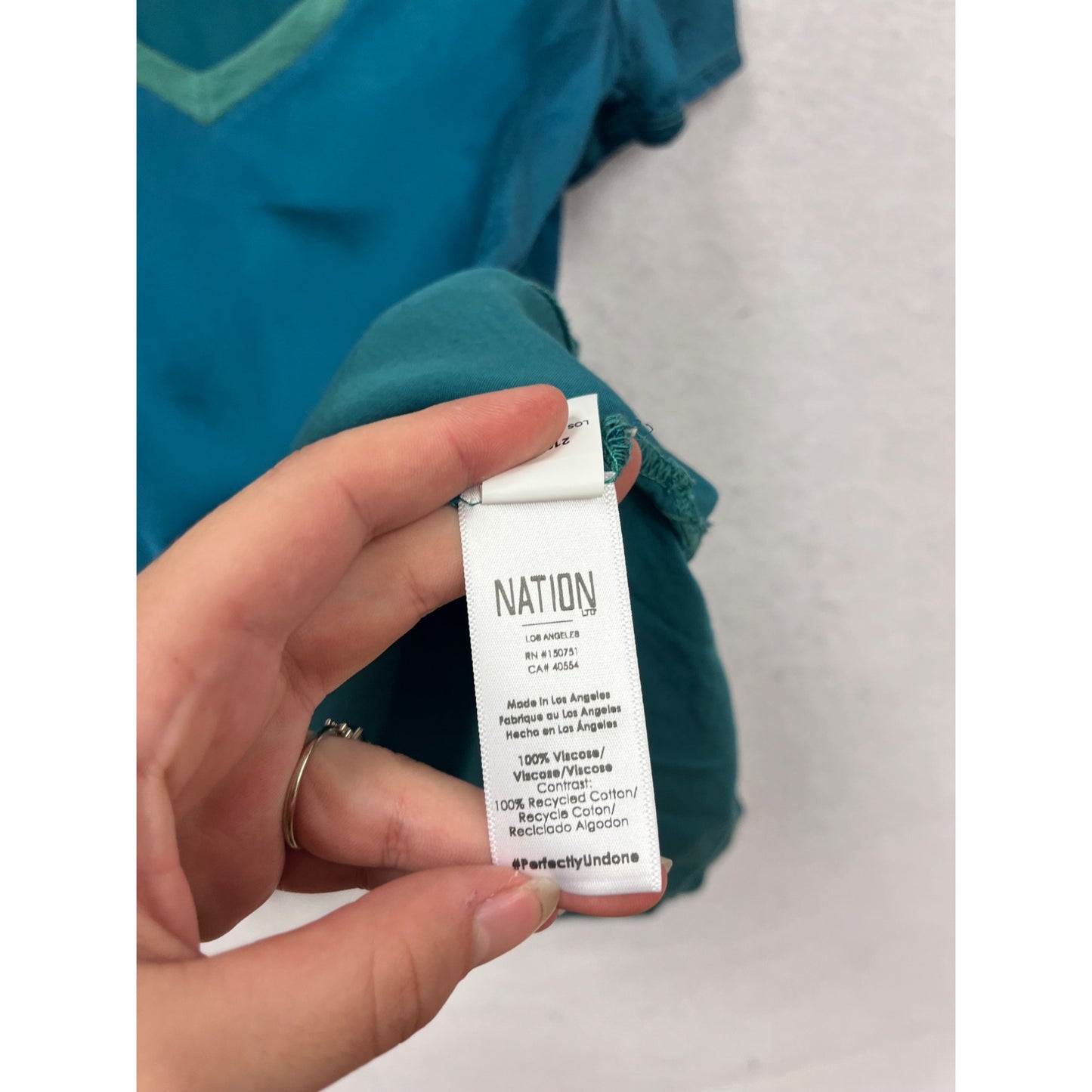 Nation  V-Neck Short Sleeve Blouse In Teal XS #758A