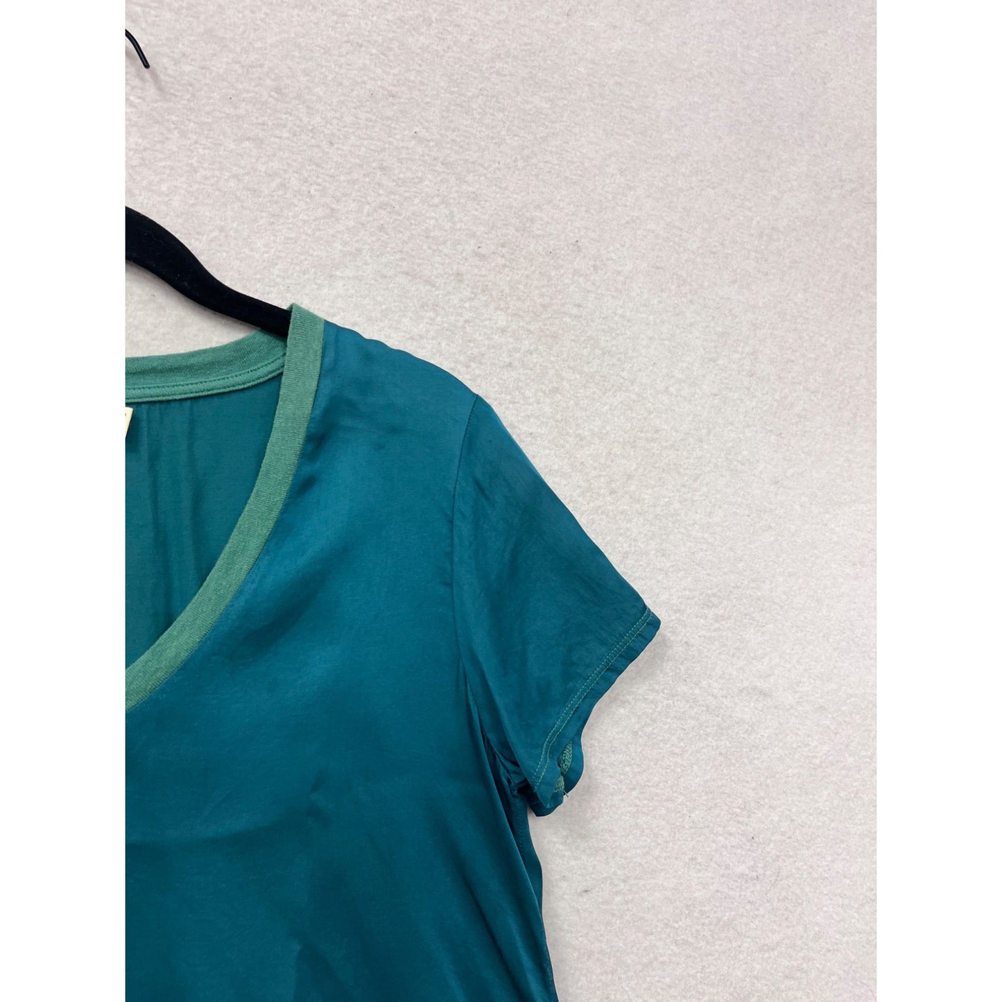 Nation  V-Neck Short Sleeve Blouse In Teal XS #758A