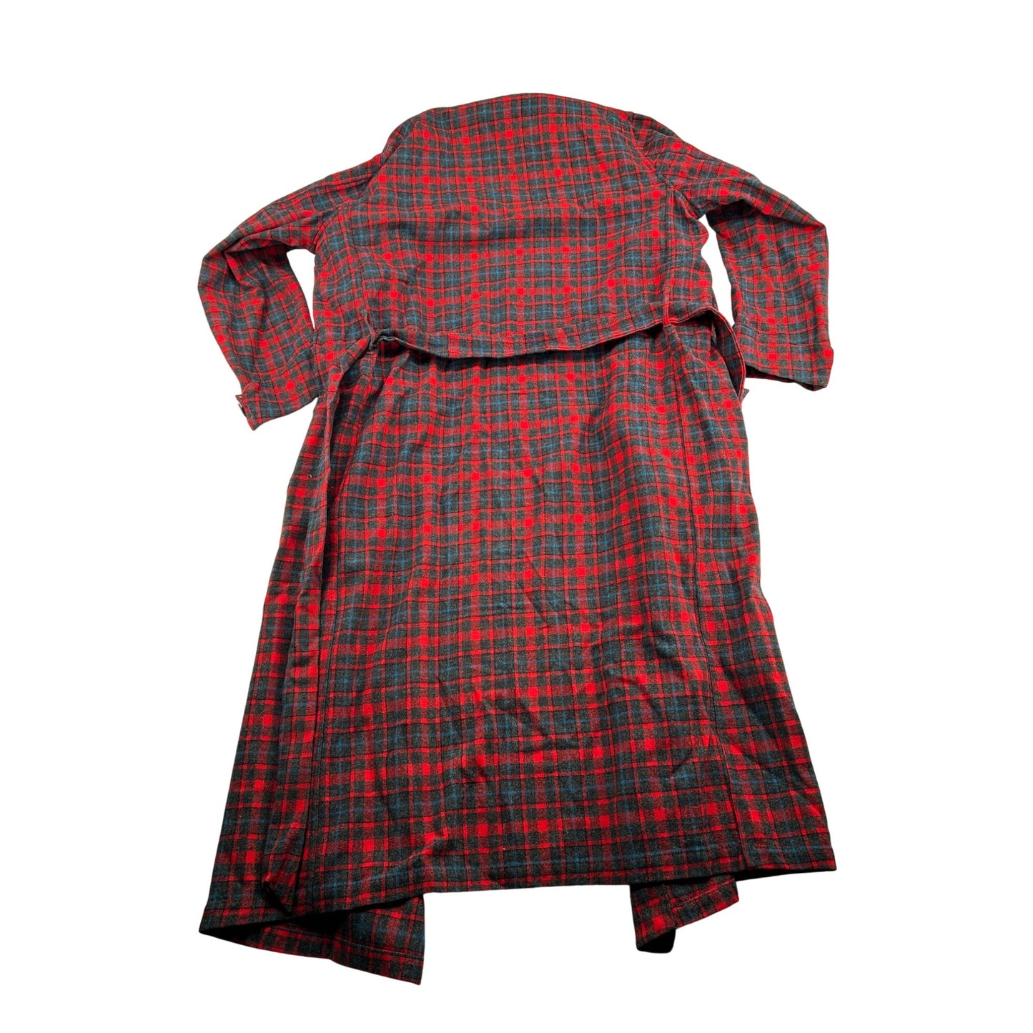 Vintage Pendleton Wool Plaid Red & Black Robe With Belt & Buttoned Cuffs #6480