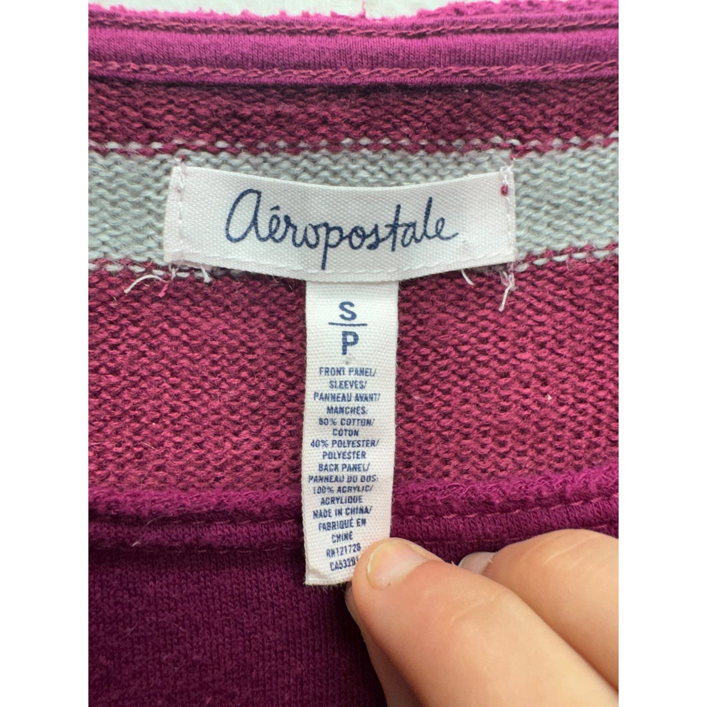 Aeropostale Striped Back Burgundy Long Sleeve Sweater Small #9941