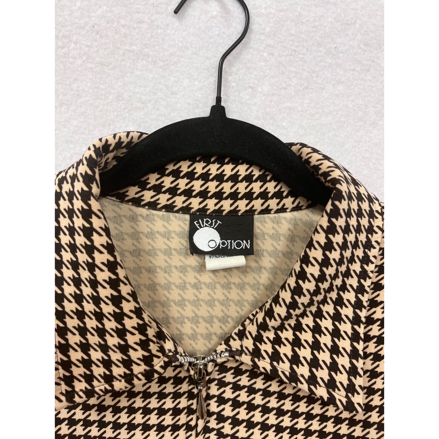 Size 14 Houndstooth Zip-Up Jacket By First Option #8678