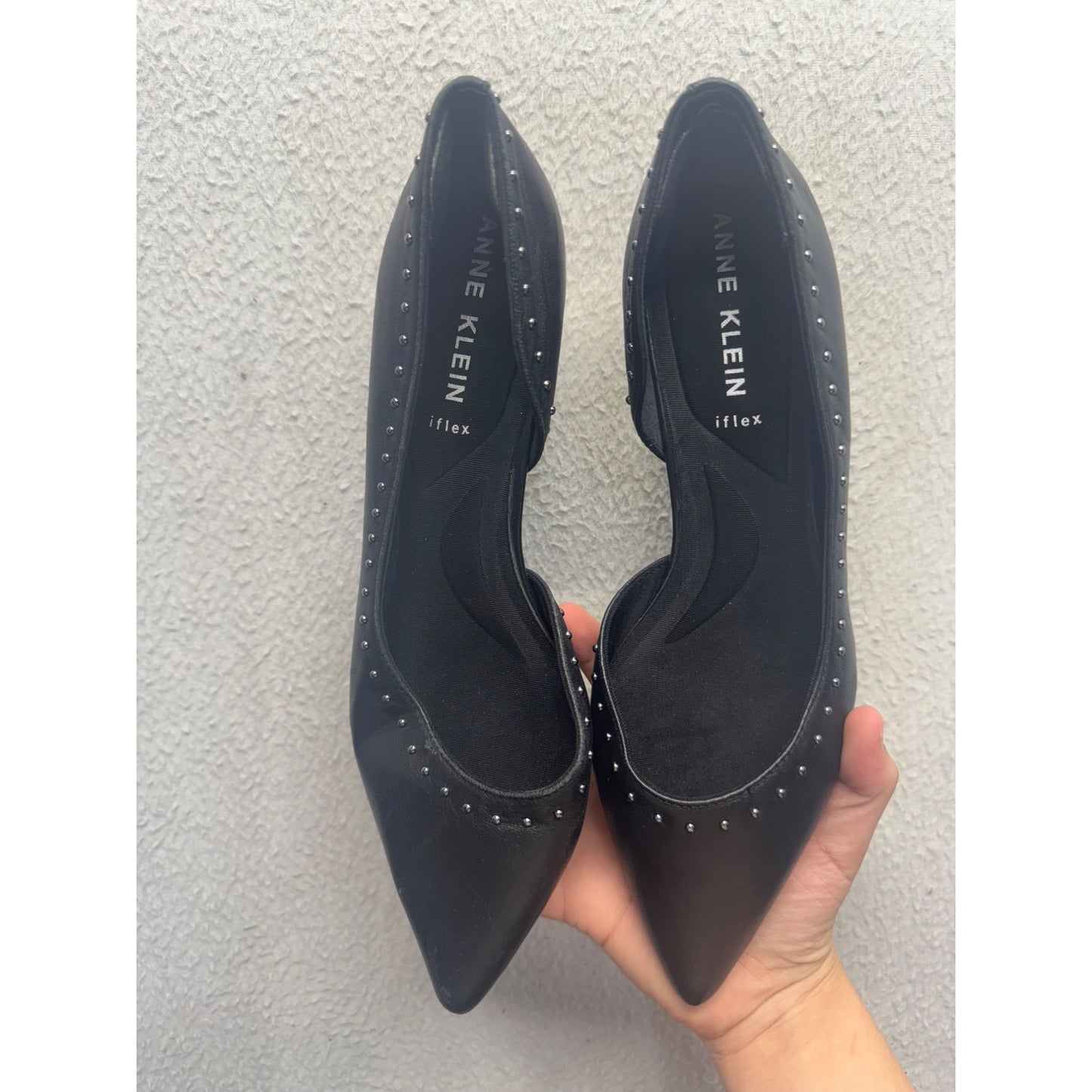 Anne Klein Iflex Black Studded Pointed-Toe Kitten Heels Size 11M #9808