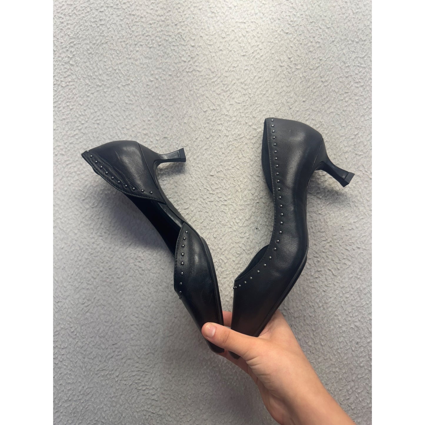 Anne Klein Iflex Black Studded Pointed-Toe Kitten Heels Size 11M #9808