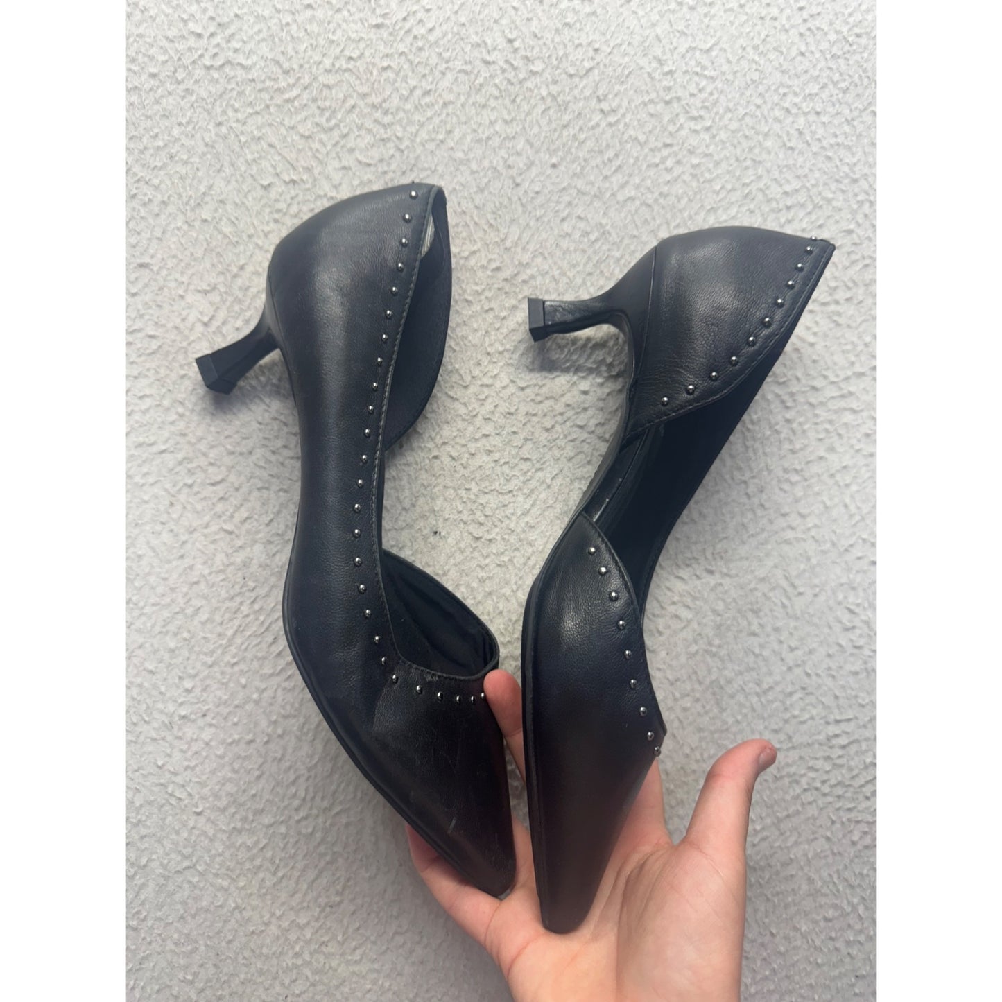 Anne Klein Iflex Black Studded Pointed-Toe Kitten Heels Size 11M #9808