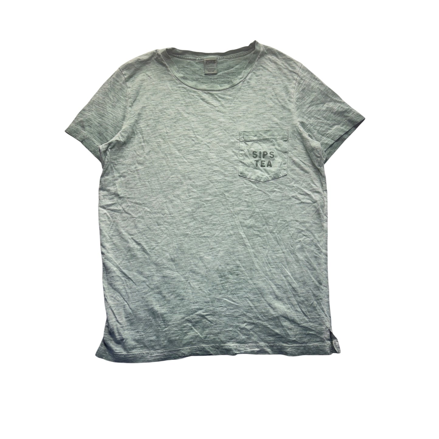 Victorias Secret Pink Green Graphic T-Shirt "Sips Tea" Size L 246B