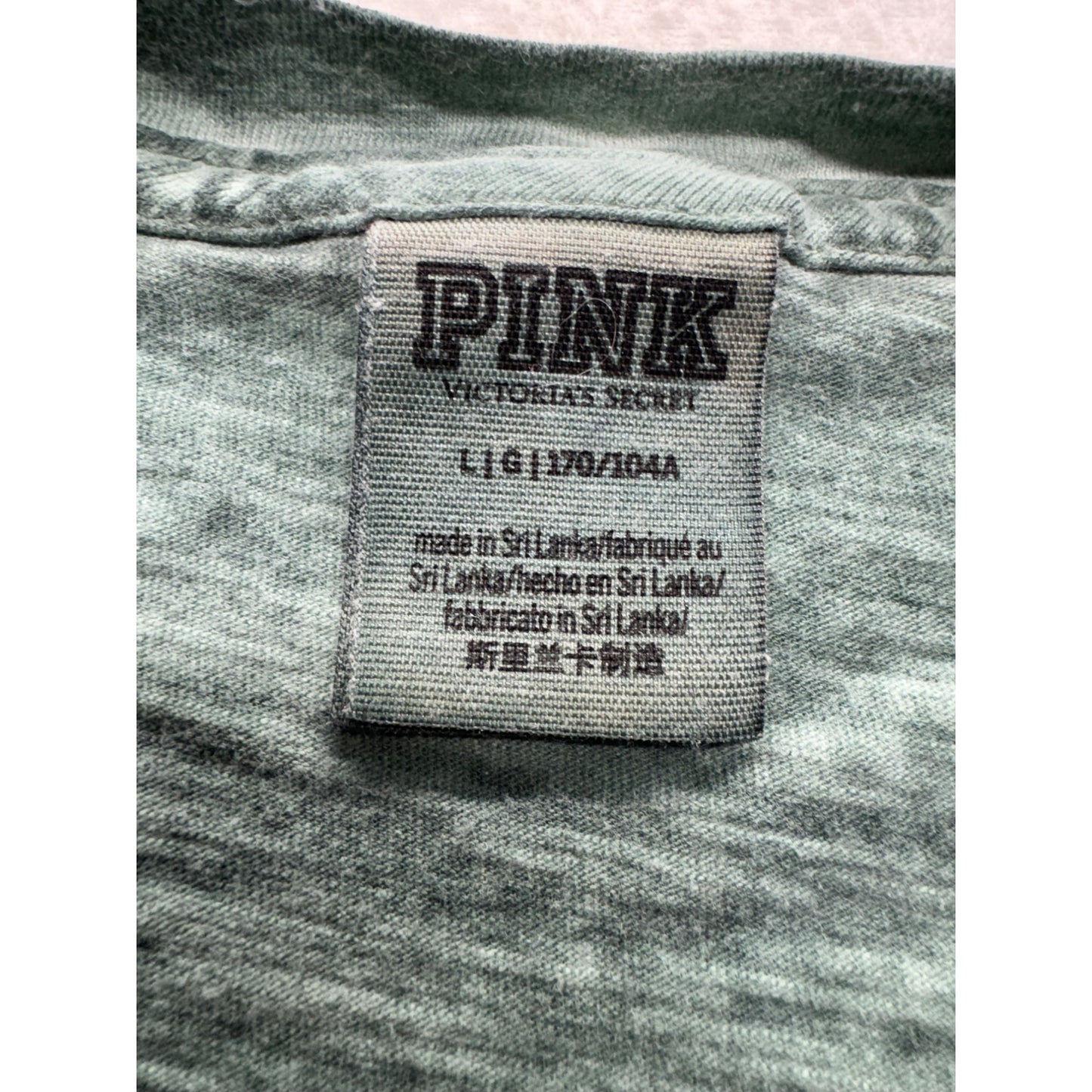 Victorias Secret Pink Green Graphic T-Shirt "Sips Tea" Size L 246B