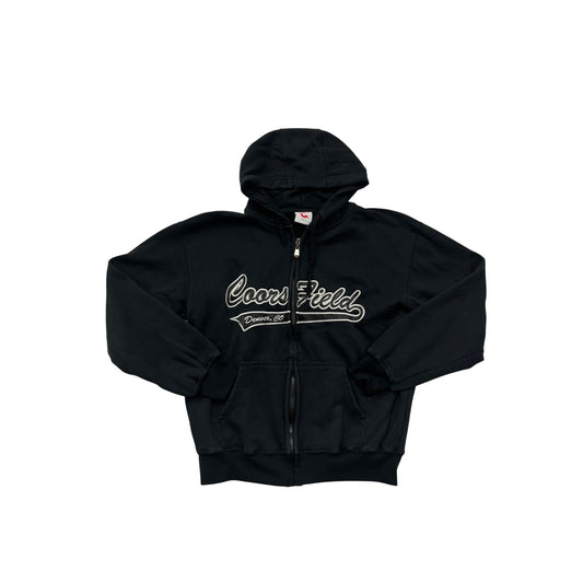 Coors Field Denver CO Black Hoodie Sweatshirt Lg Cotton Polyester Blend #8293