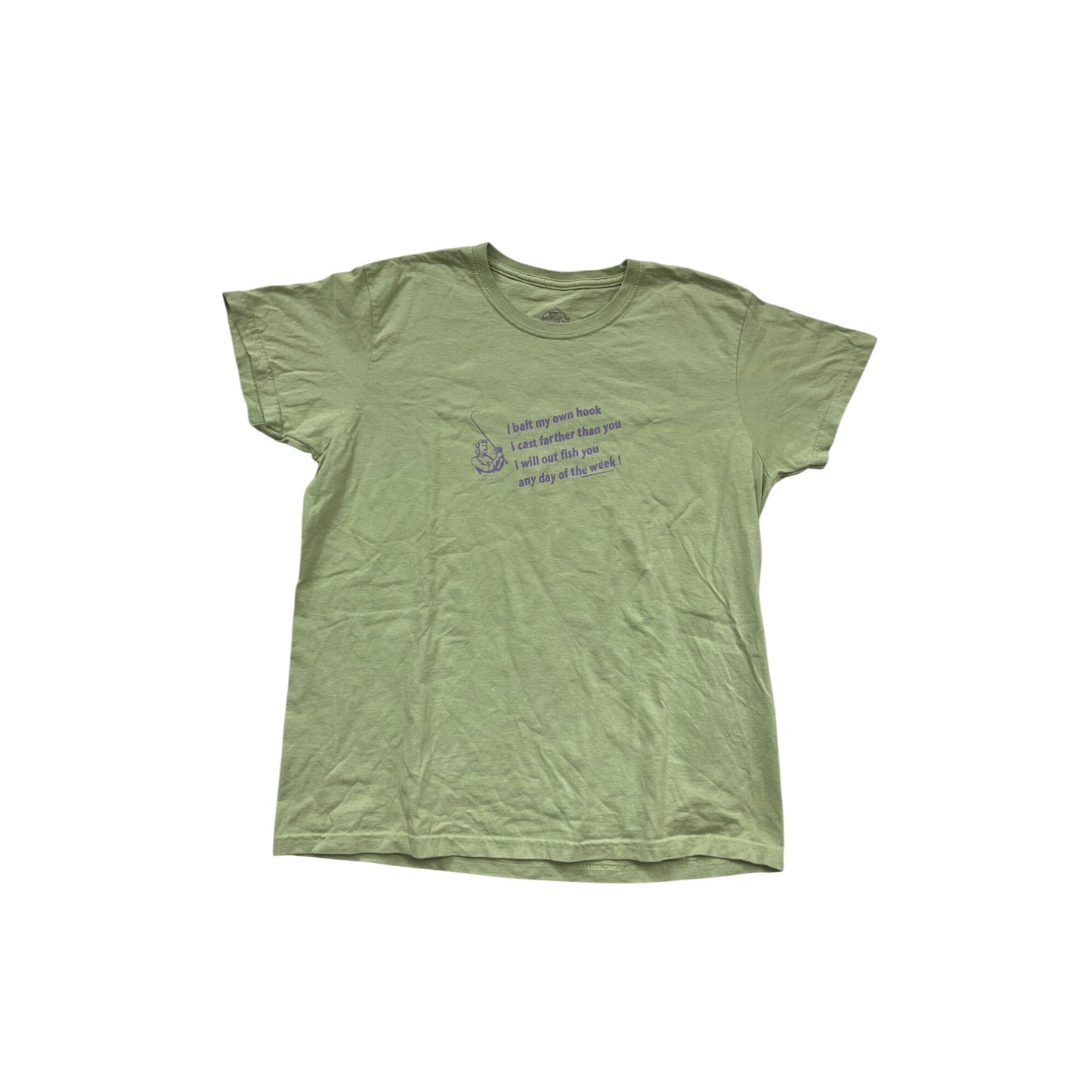 Green Fish Face Graphic T-Shirt 100% Cotton Size L #116A