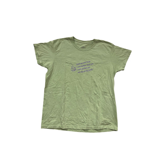 Green Fish Face Graphic T-Shirt 100% Cotton Size L #116A