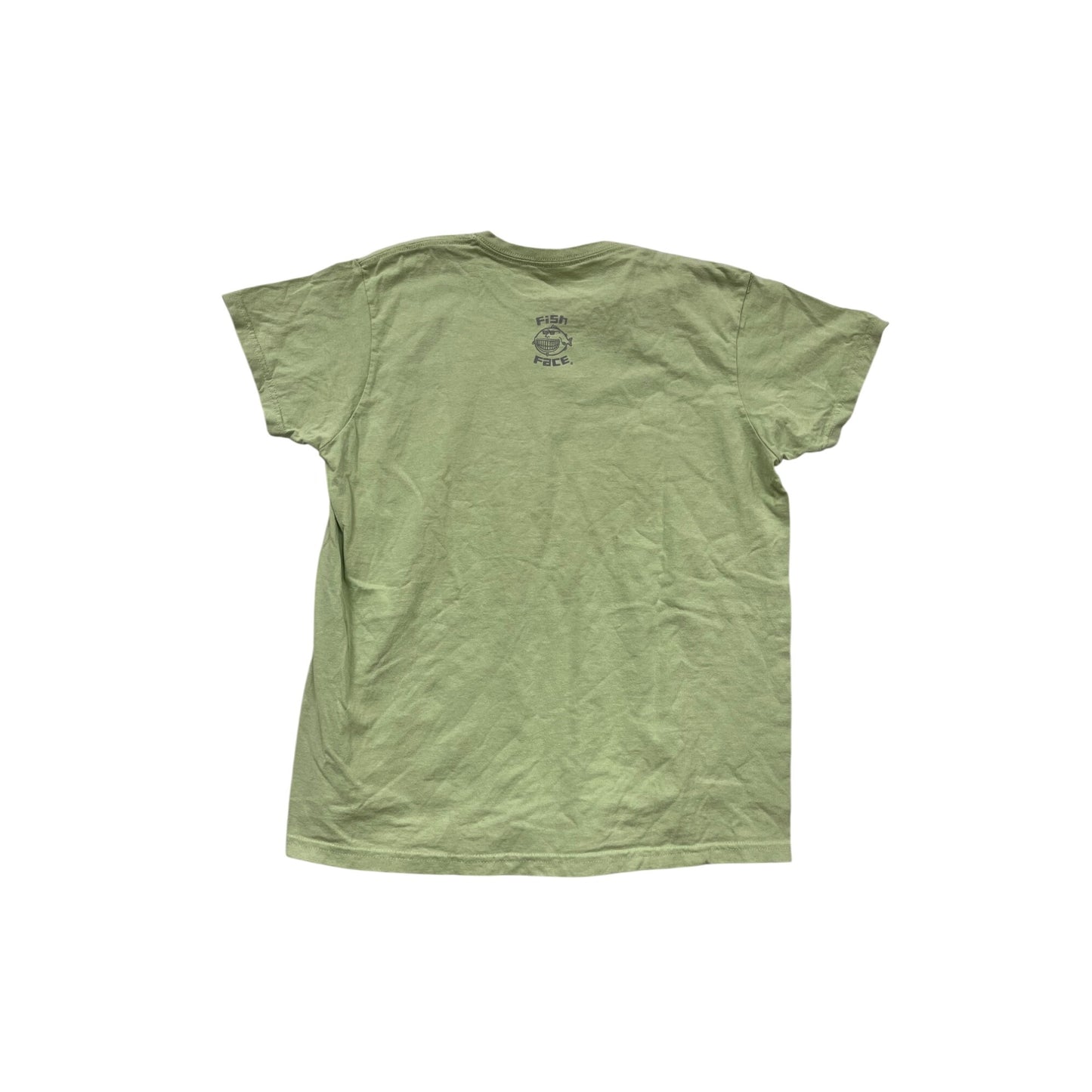 Green Fish Face Graphic T-Shirt 100% Cotton Size L #116A