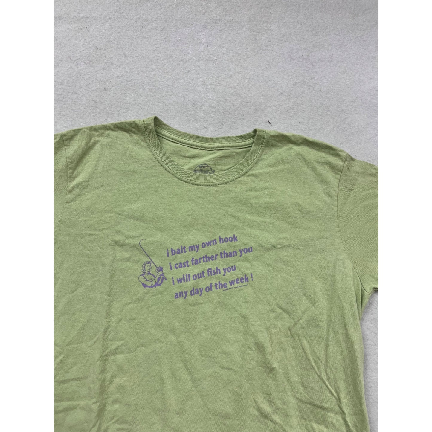 Green Fish Face Graphic T-Shirt 100% Cotton Size L #116A