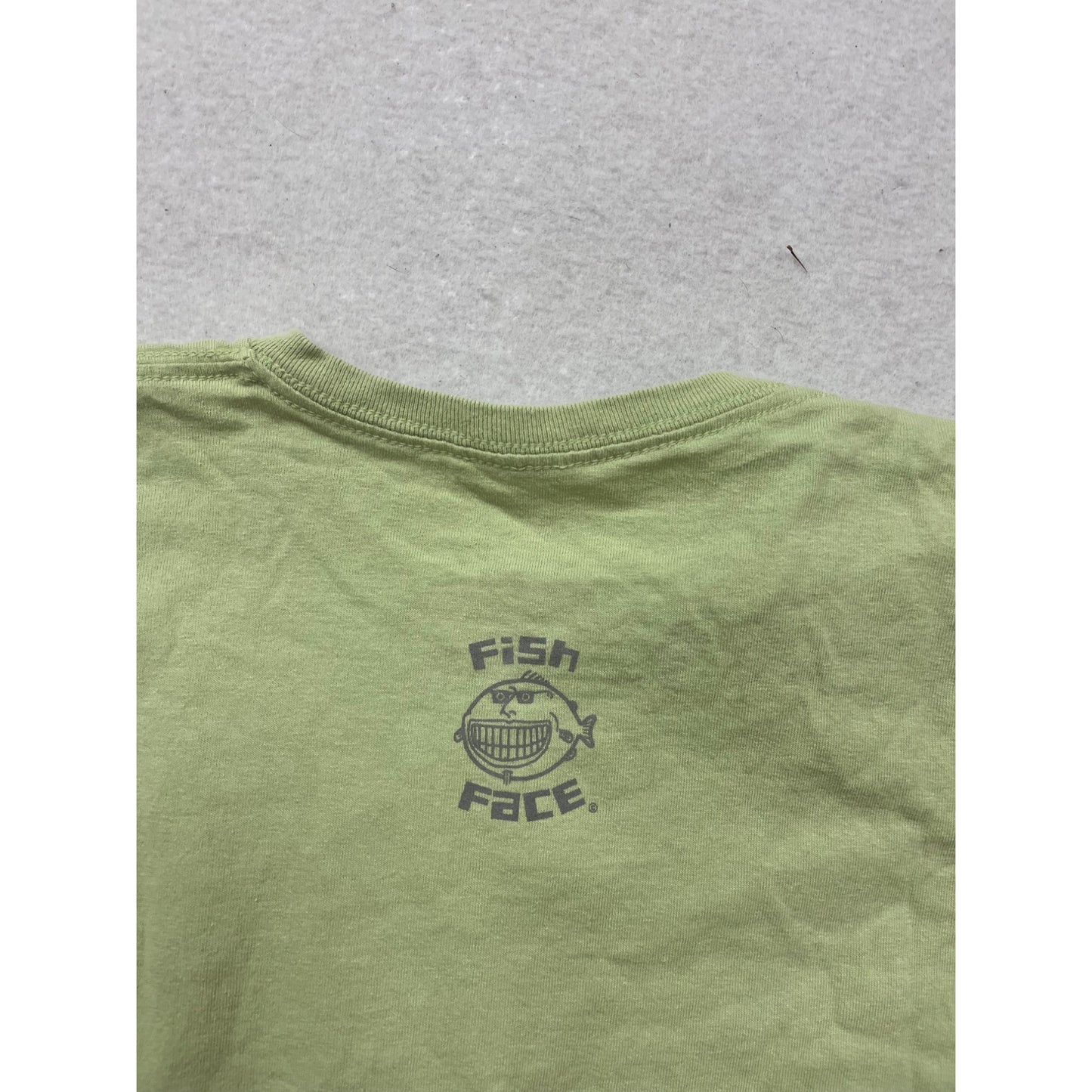 Green Fish Face Graphic T-Shirt 100% Cotton Size L #116A