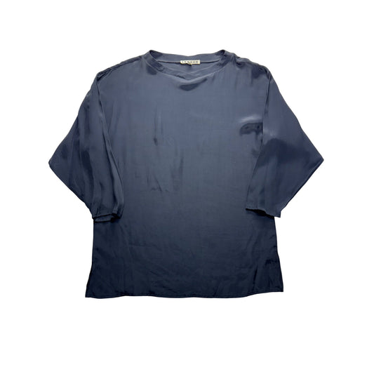 Vintage Ledger Womens Navy Blue Rayon Top Half Sleeve Medium #7754