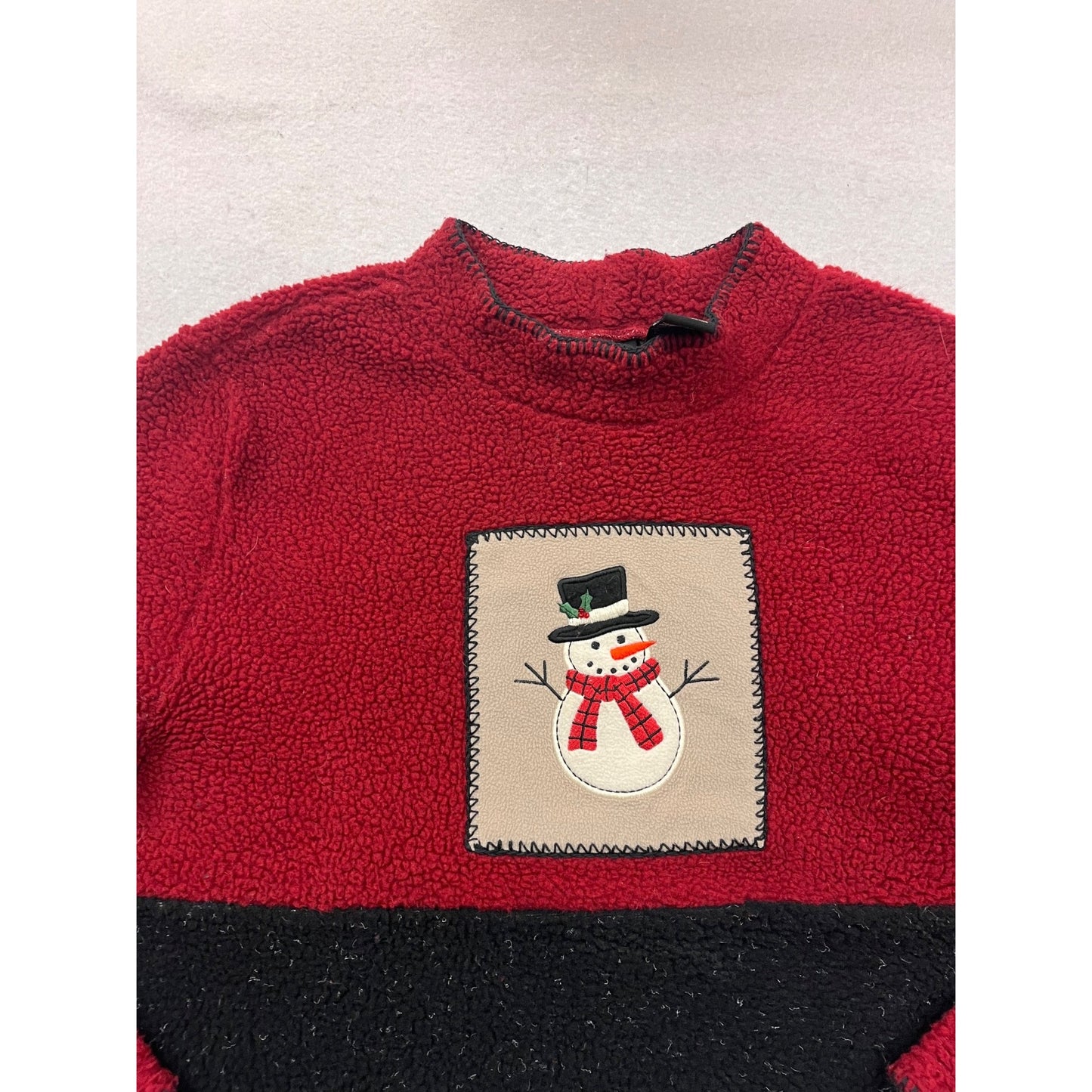 Vintage C&B Sport Red & Black Snowman Pullover Sweater L #993A