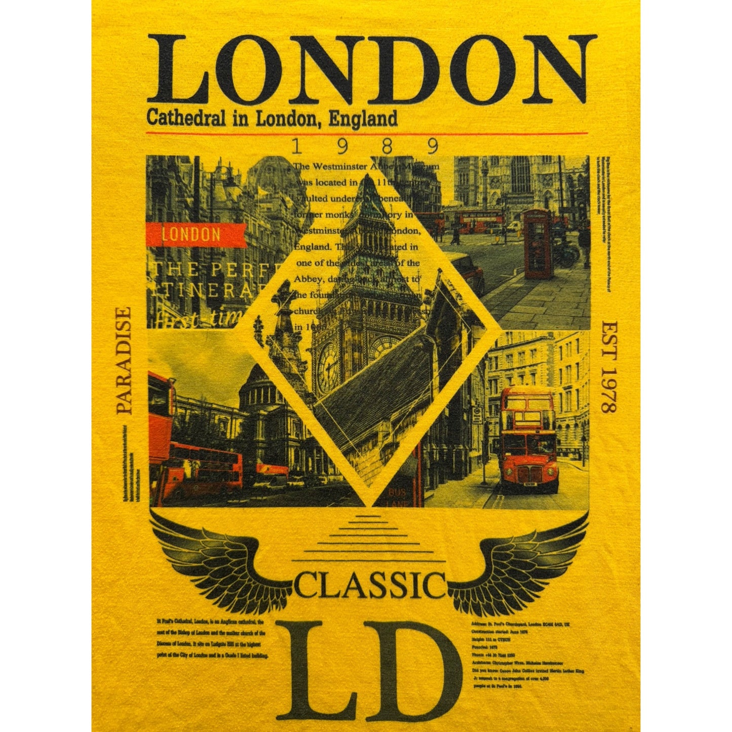 London Classic Graphic T Shirt Vintage Cathedral Design 1989 Streetwear #9599