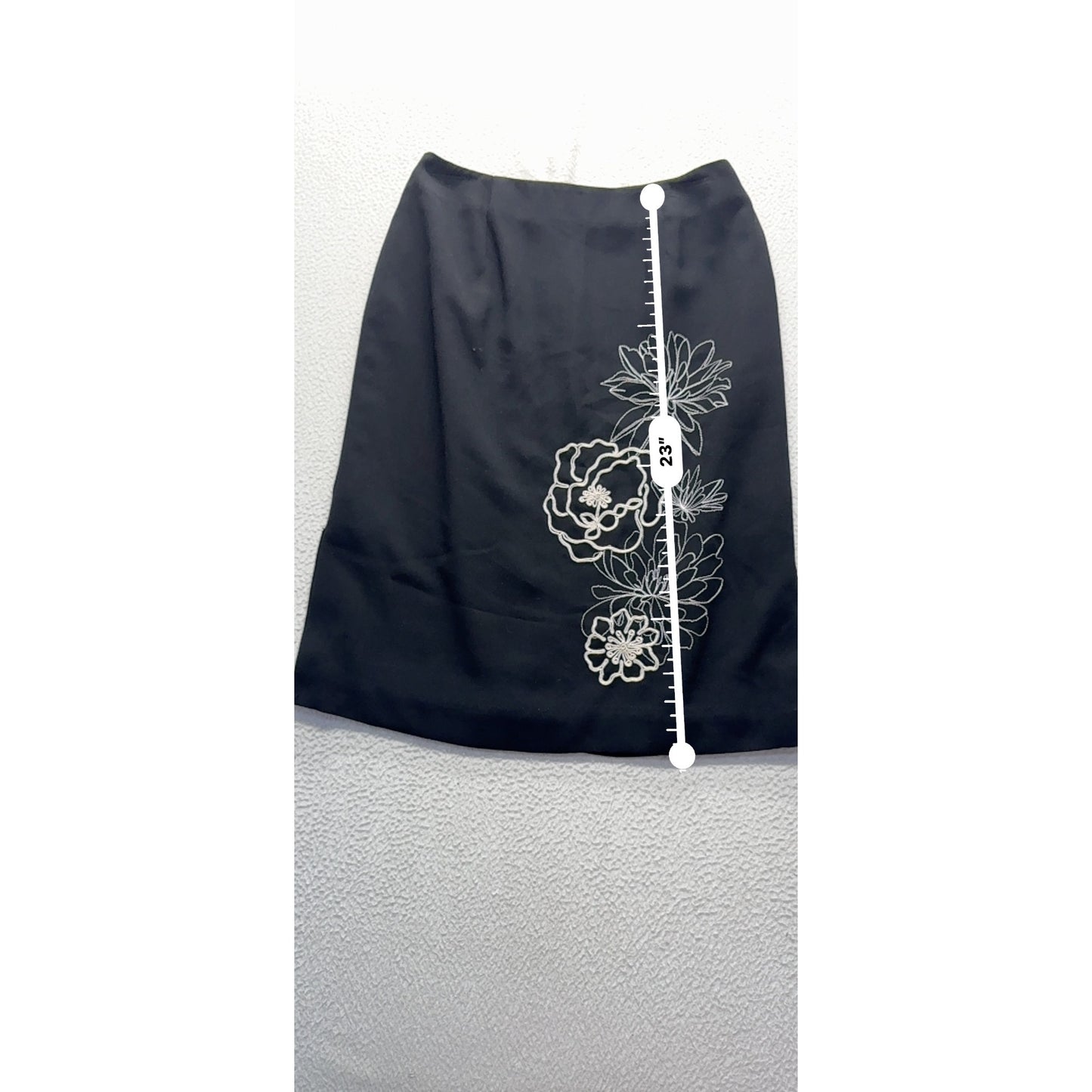 Charter Club Embroidered Floral Black Pencil Skirt 100% Polyester #9565
