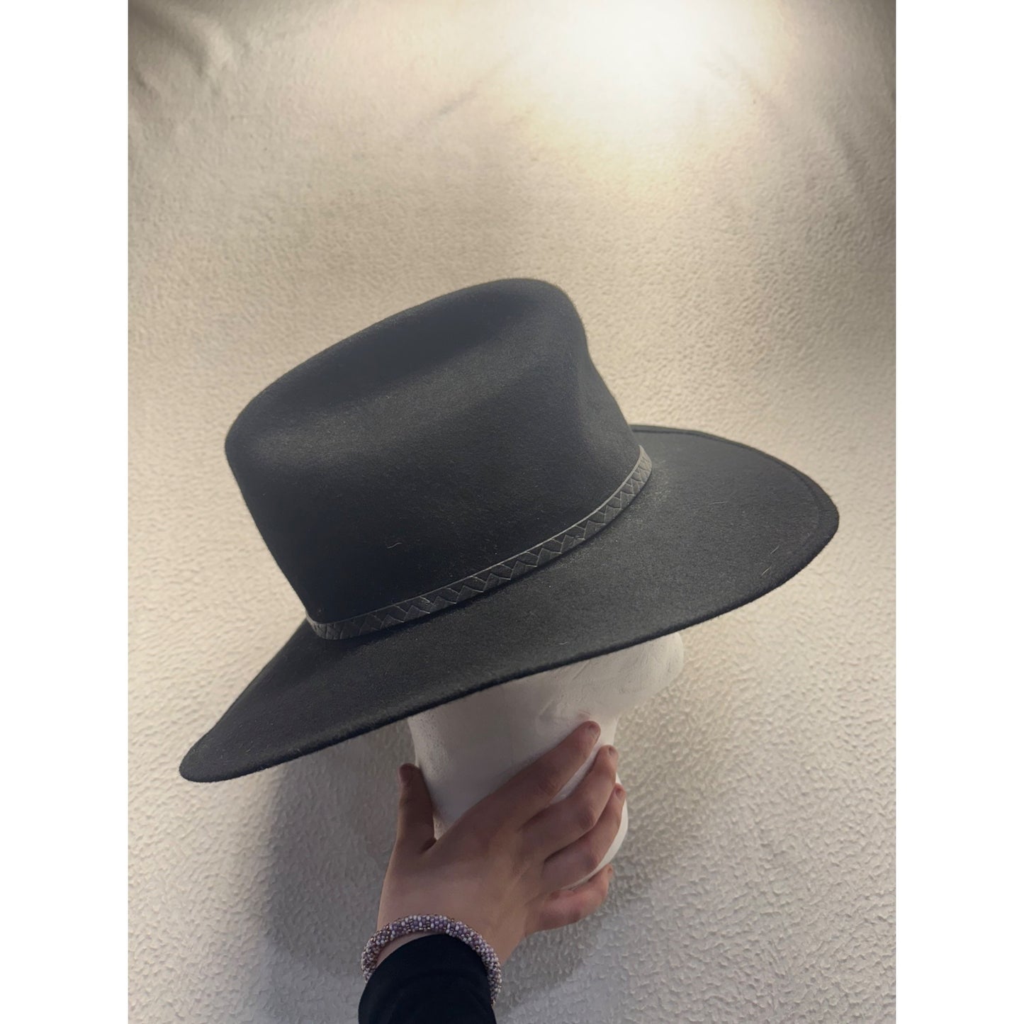 Black Wide Brim Western-Style Cowboy Hat With Braided Band #9212
