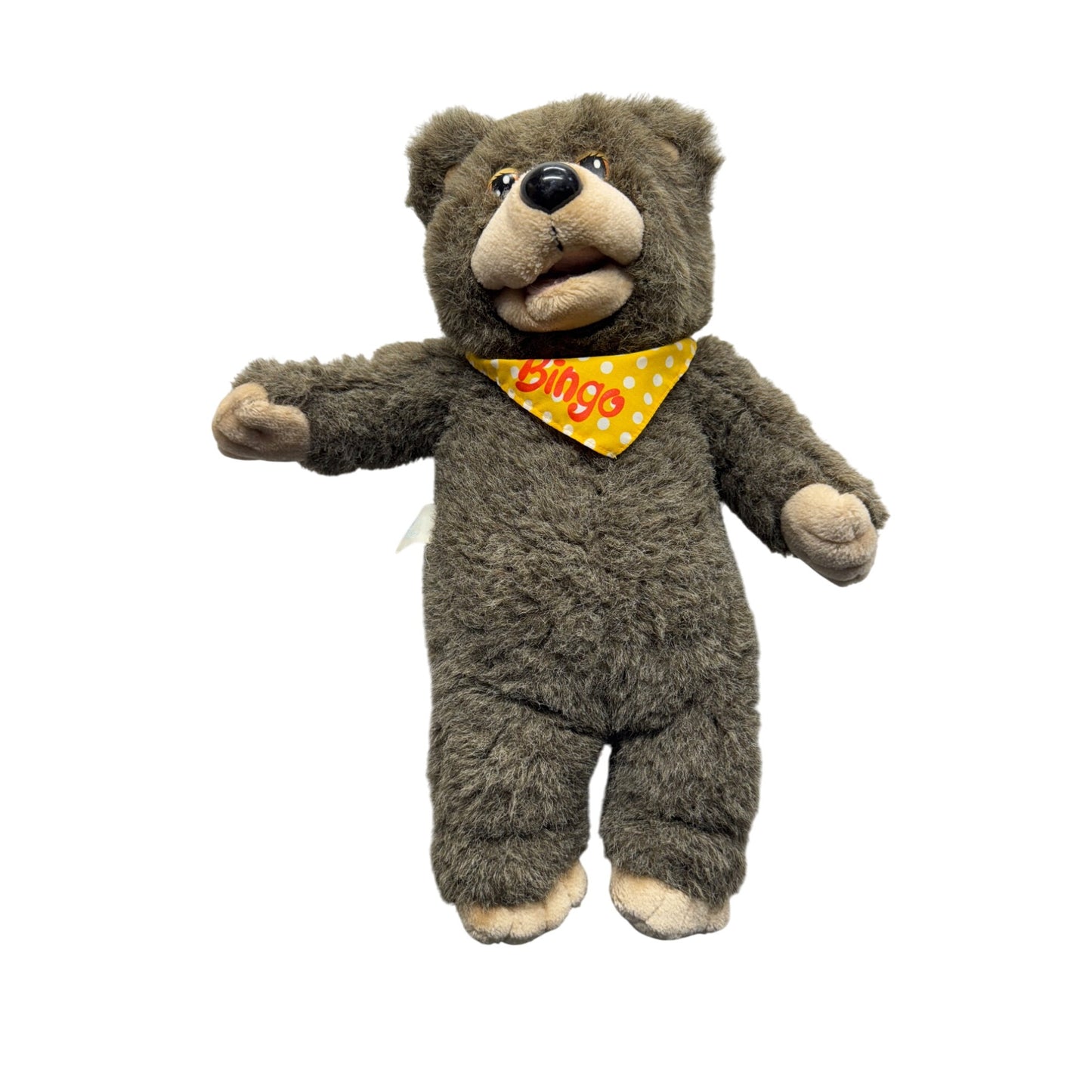 Vintage Plush Brown Bear Stuffed Animal Yellow "Bingo" Polka Dot Bandana 112B