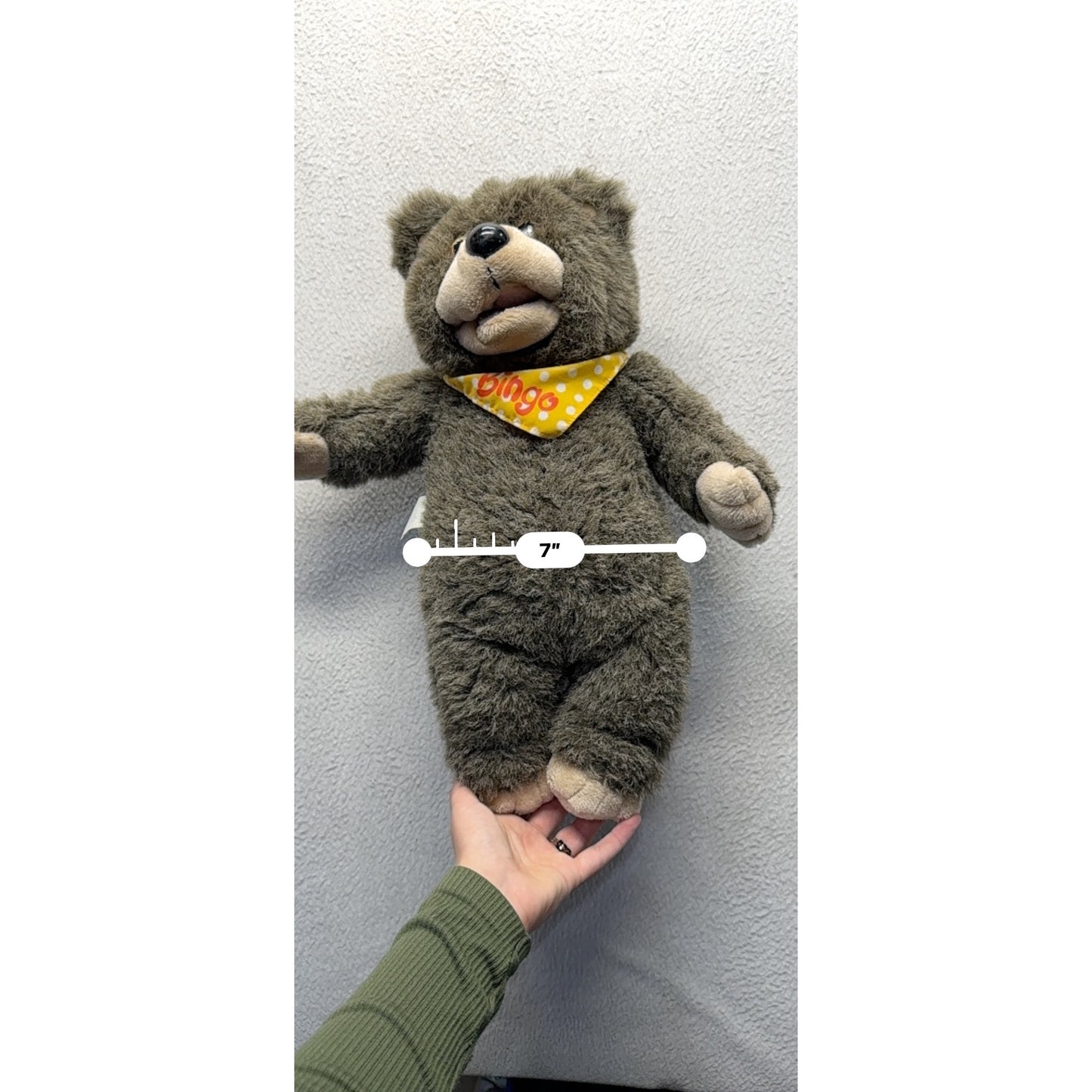 Vintage Plush Brown Bear Stuffed Animal Yellow "Bingo" Polka Dot Bandana 112B