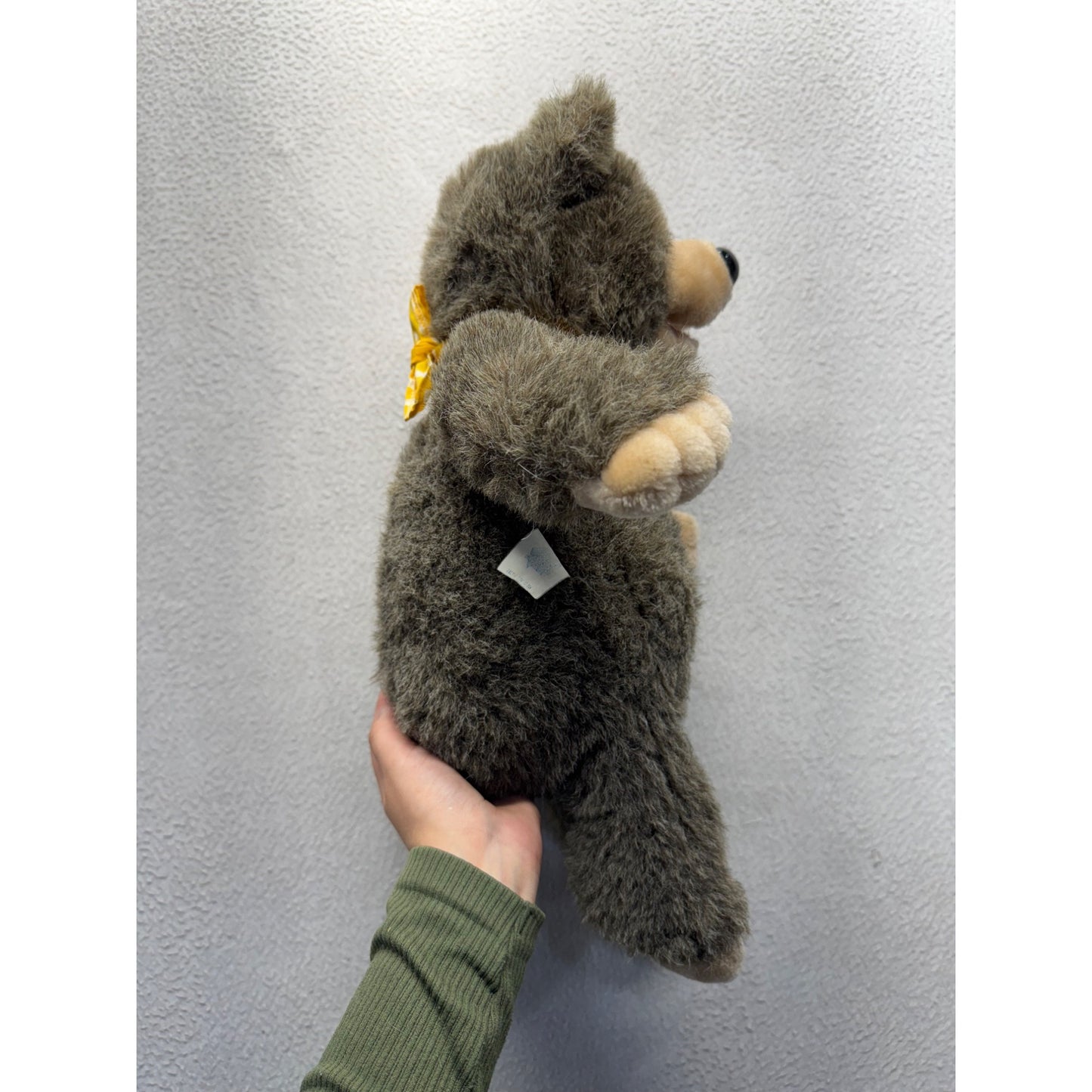 Vintage Plush Brown Bear Stuffed Animal Yellow "Bingo" Polka Dot Bandana 112B