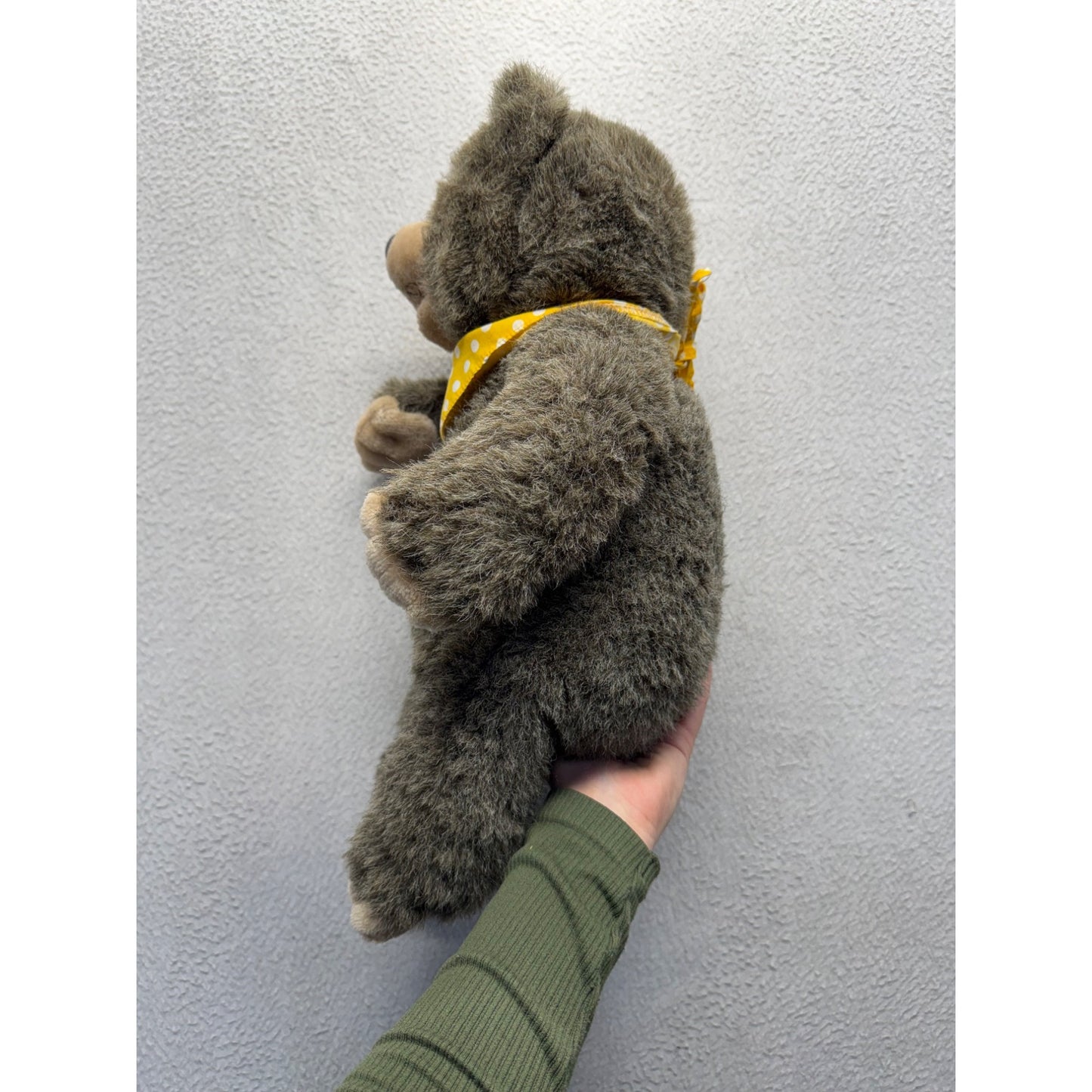 Vintage Plush Brown Bear Stuffed Animal Yellow "Bingo" Polka Dot Bandana 112B