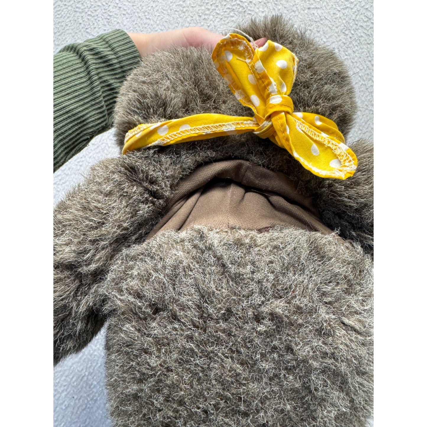 Vintage Plush Brown Bear Stuffed Animal Yellow "Bingo" Polka Dot Bandana 112B
