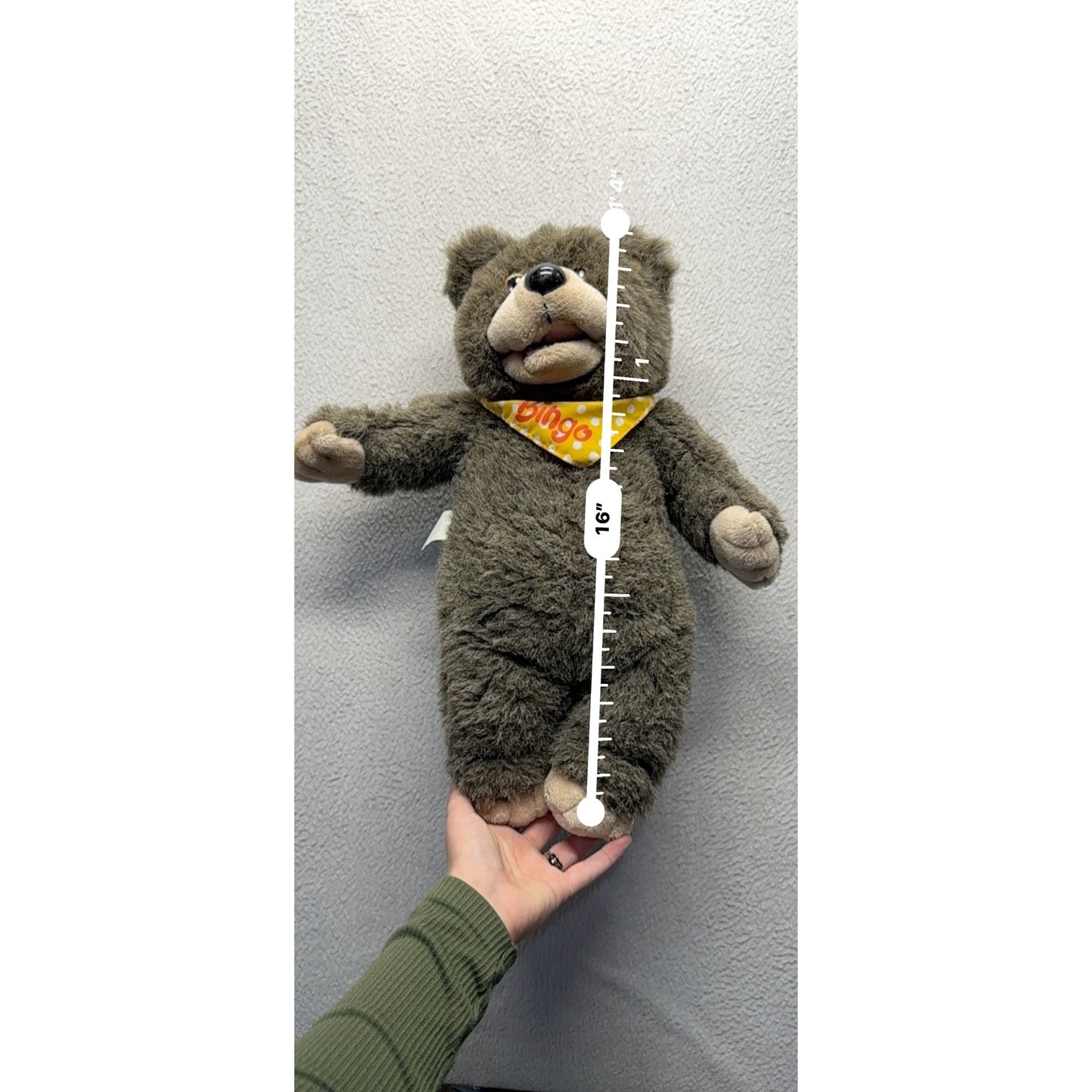 Vintage Plush Brown Bear Stuffed Animal Yellow "Bingo" Polka Dot Bandana 112B