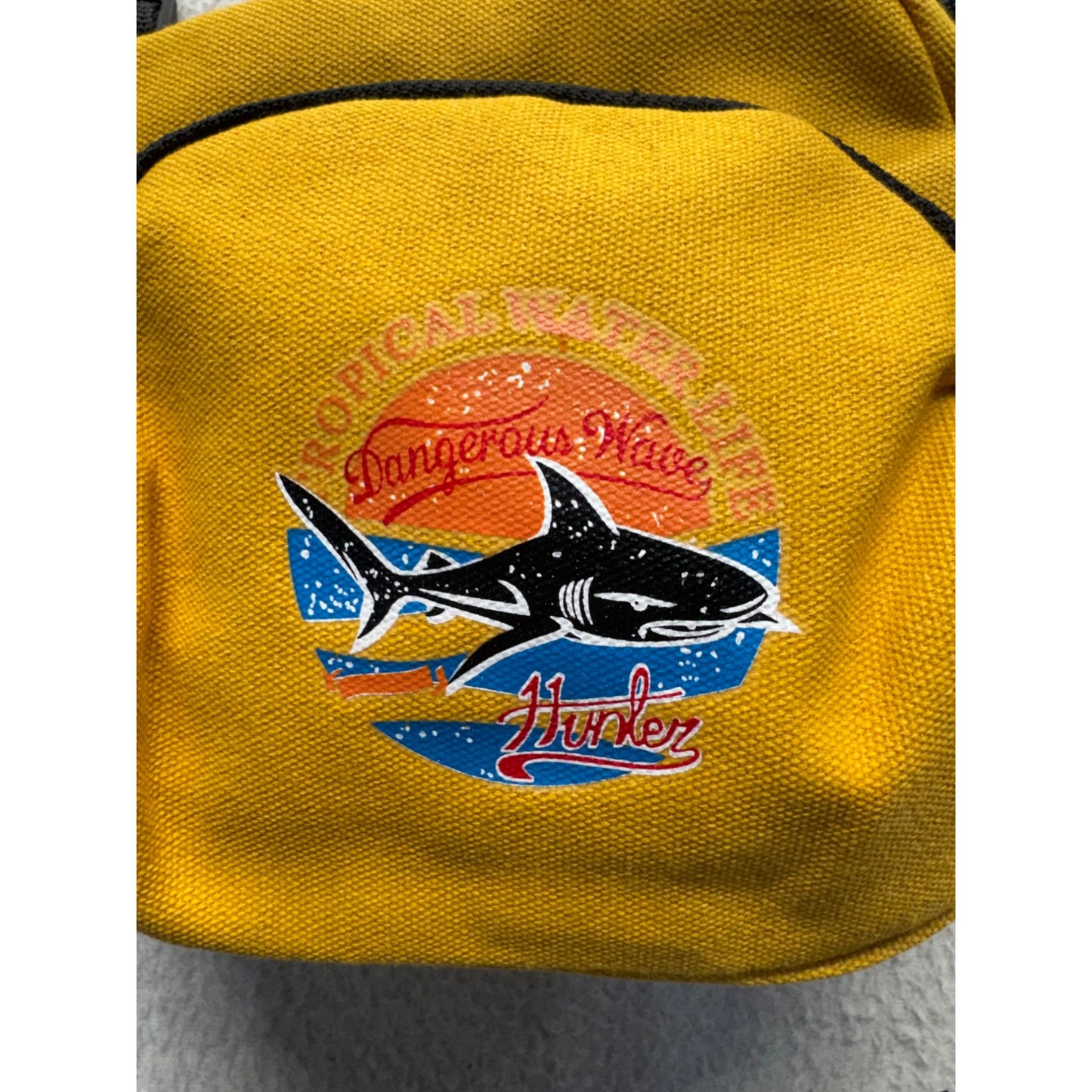 Yellow Canvas Crossbody Bag Shark Graphic & Adjustable Strap 6.5" x 6.5" #9708