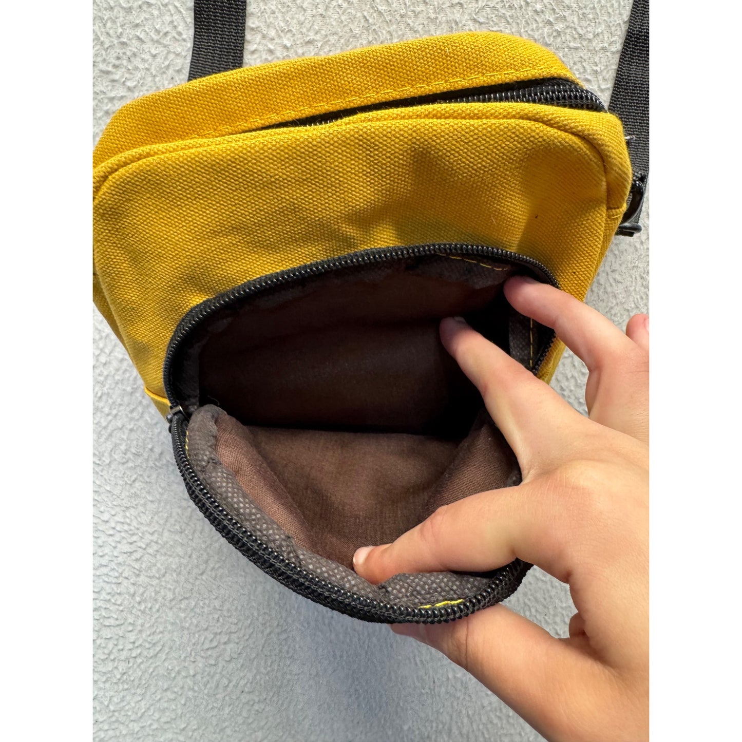 Yellow Canvas Crossbody Bag Shark Graphic & Adjustable Strap 6.5" x 6.5" #9708