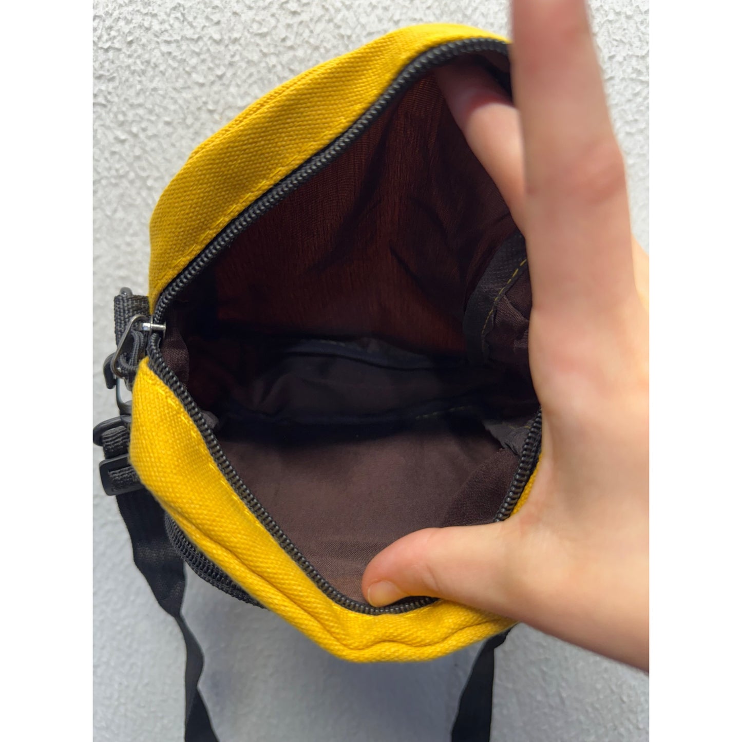 Yellow Canvas Crossbody Bag Shark Graphic & Adjustable Strap 6.5" x 6.5" #9708