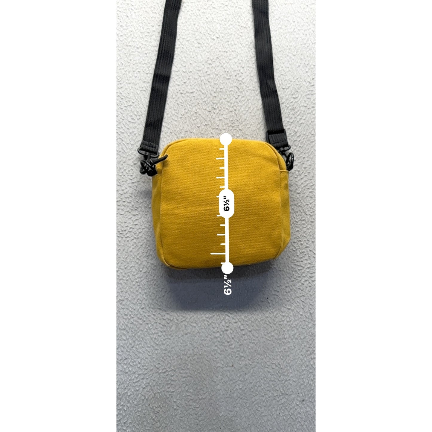 Yellow Canvas Crossbody Bag Shark Graphic & Adjustable Strap 6.5" x 6.5" #9708