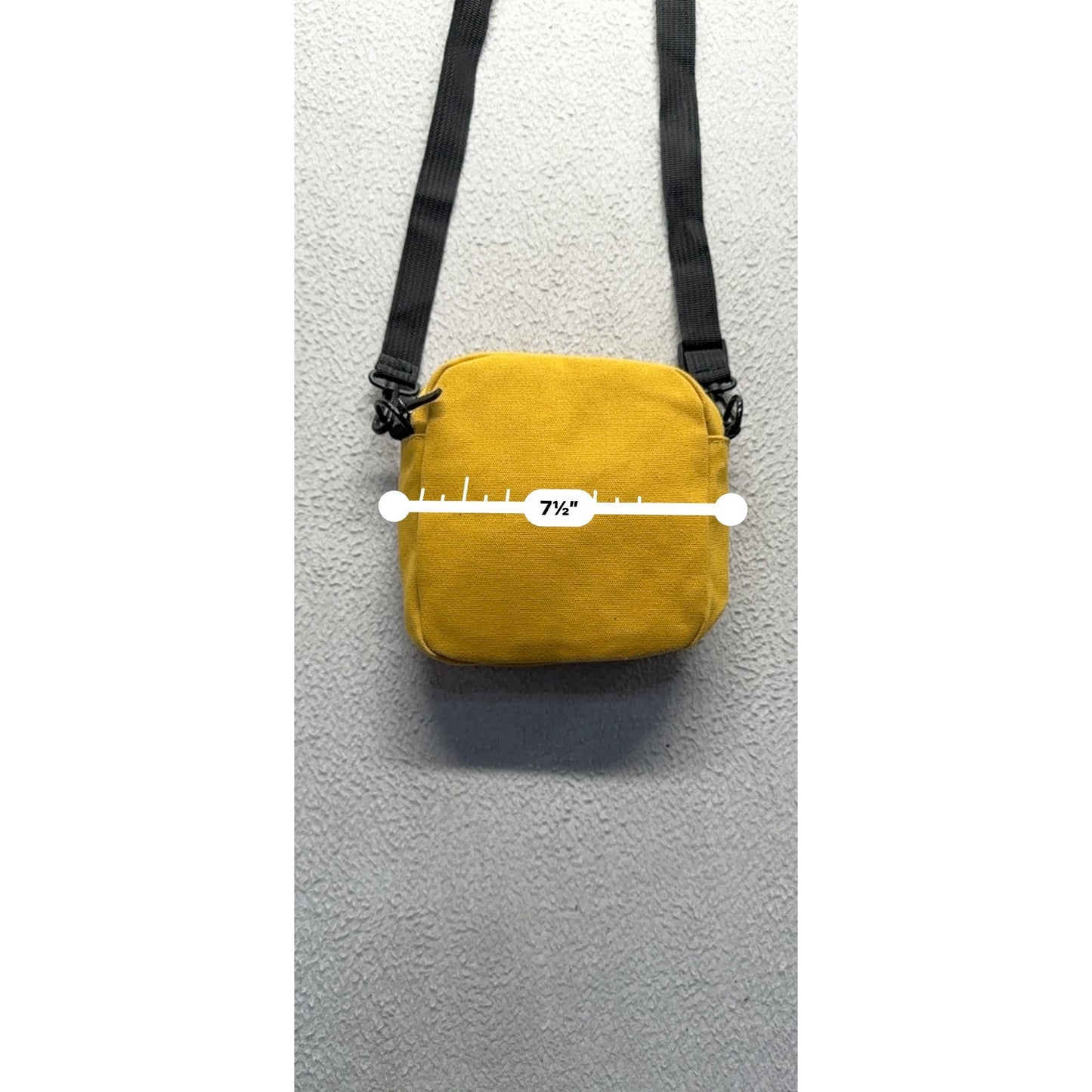 Yellow Canvas Crossbody Bag Shark Graphic & Adjustable Strap 6.5" x 6.5" #9708