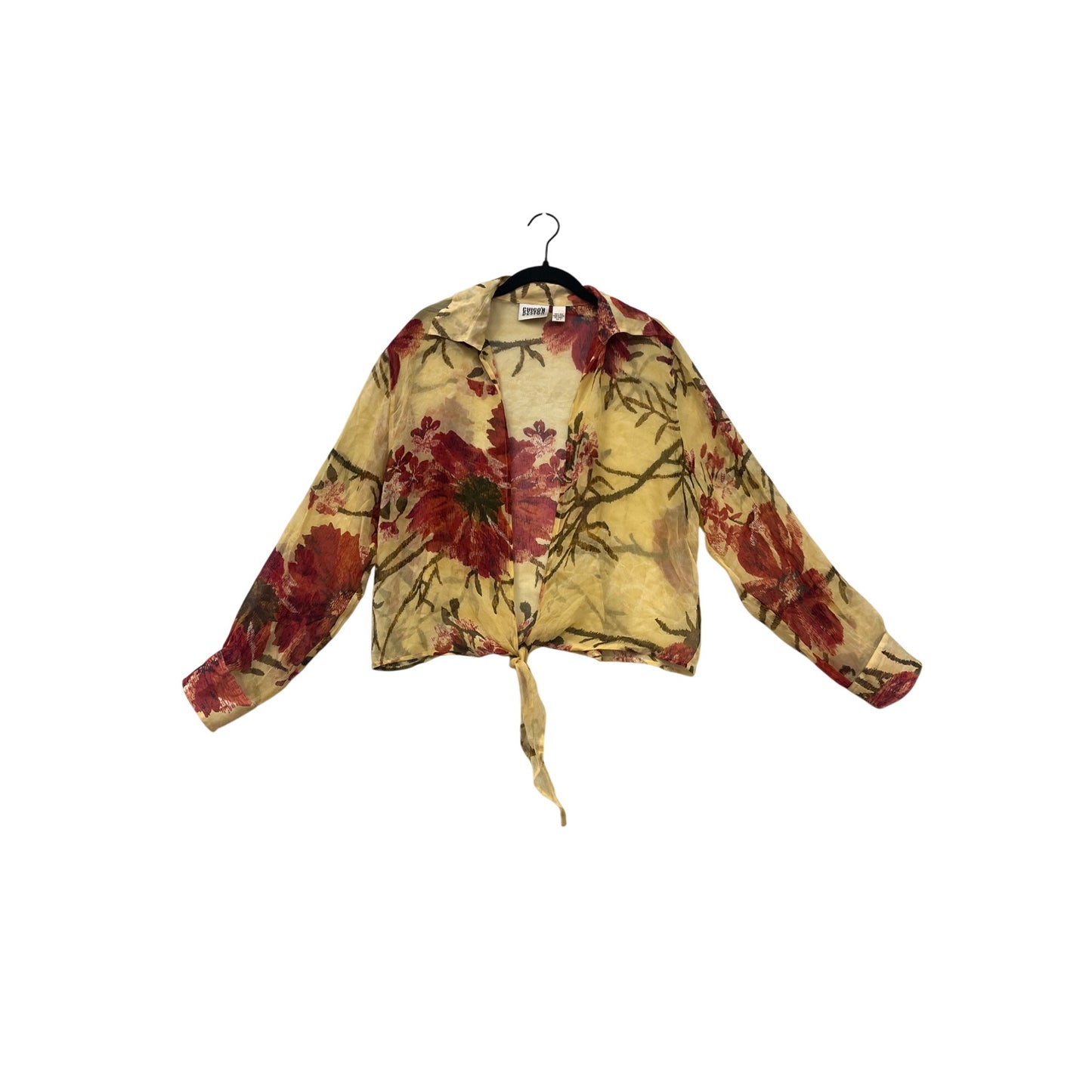 Chicos Sheer Floral Tie-Front Silk Blouse Size 2 #8624