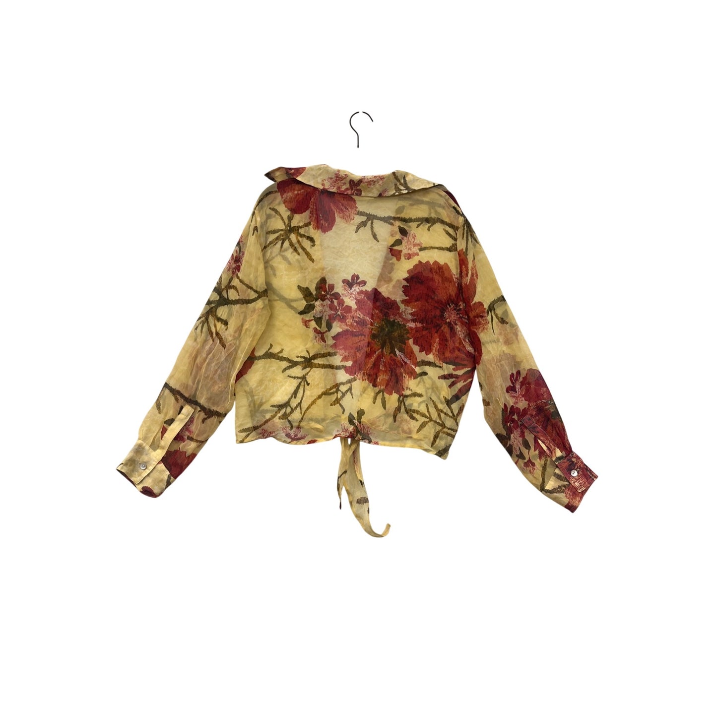 Chicos Sheer Floral Tie-Front Silk Blouse Size 2 #8624