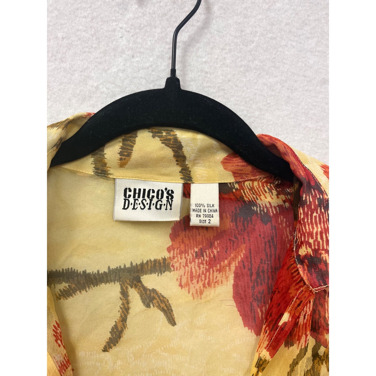 Chicos Sheer Floral Tie-Front Silk Blouse Size 2 #8624