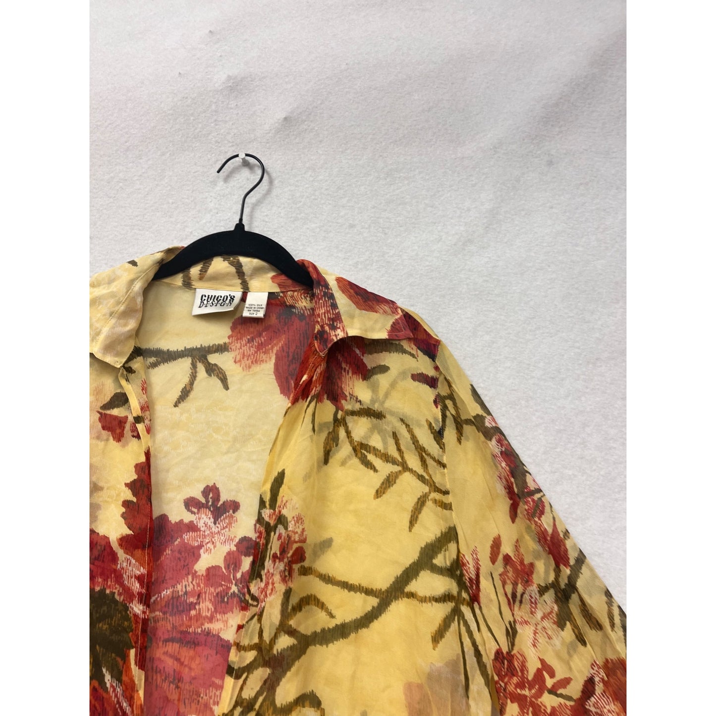 Chicos Sheer Floral Tie-Front Silk Blouse Size 2 #8624