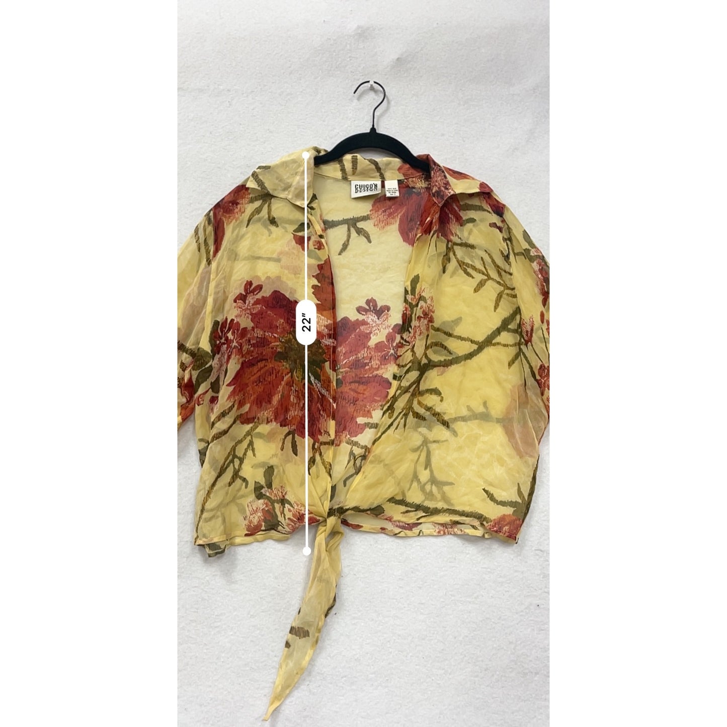 Chicos Sheer Floral Tie-Front Silk Blouse Size 2 #8624