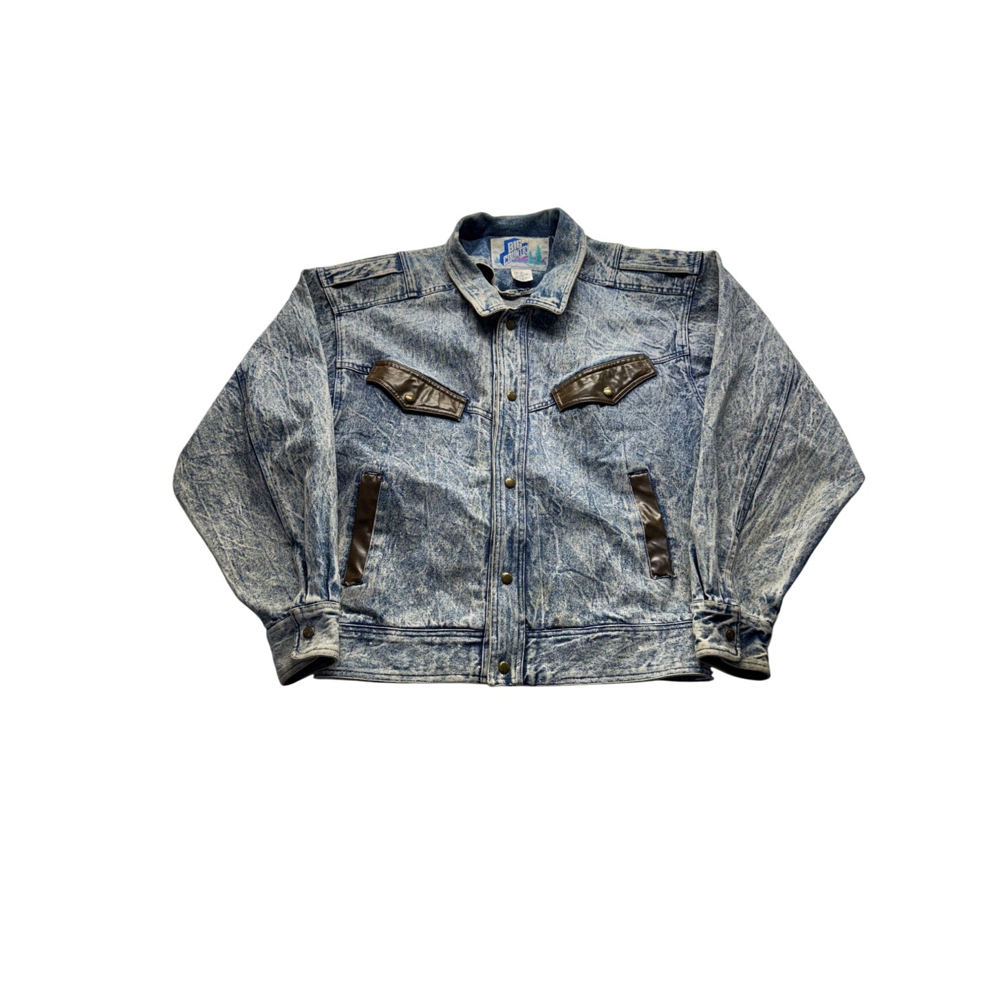 Big Country Denim Jacket W/ Brown Faux Leather Size M 100% Cotton #9084