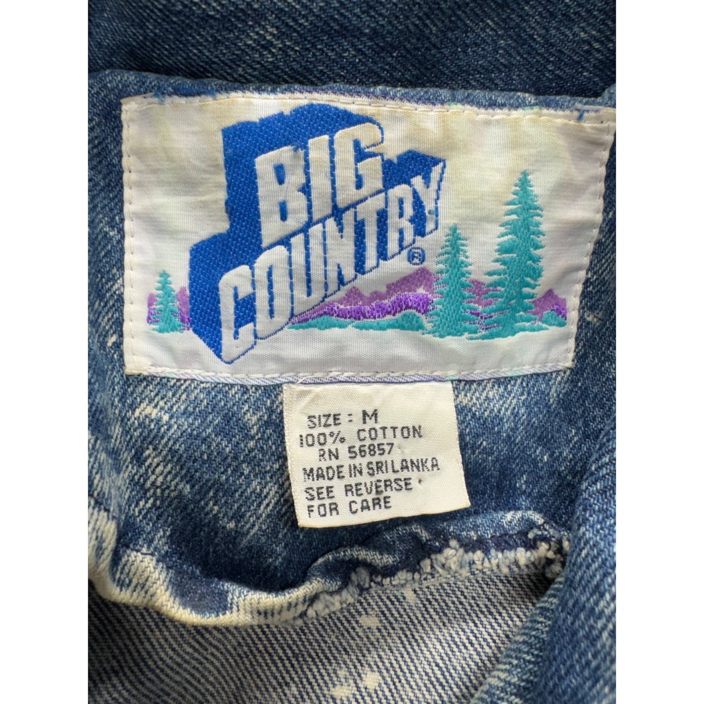Big Country Denim Jacket W/ Brown Faux Leather Size M 100% Cotton #9084