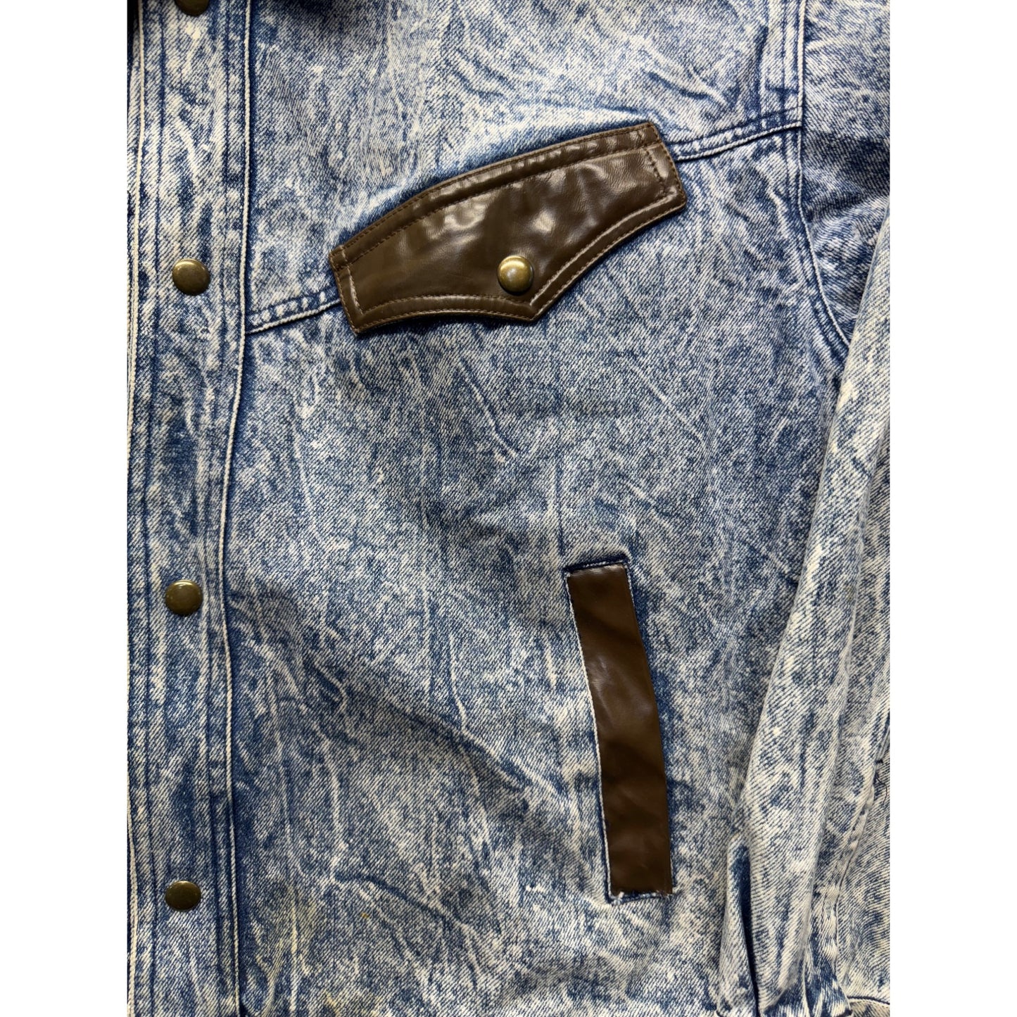 Big Country Denim Jacket W/ Brown Faux Leather Size M 100% Cotton #9084