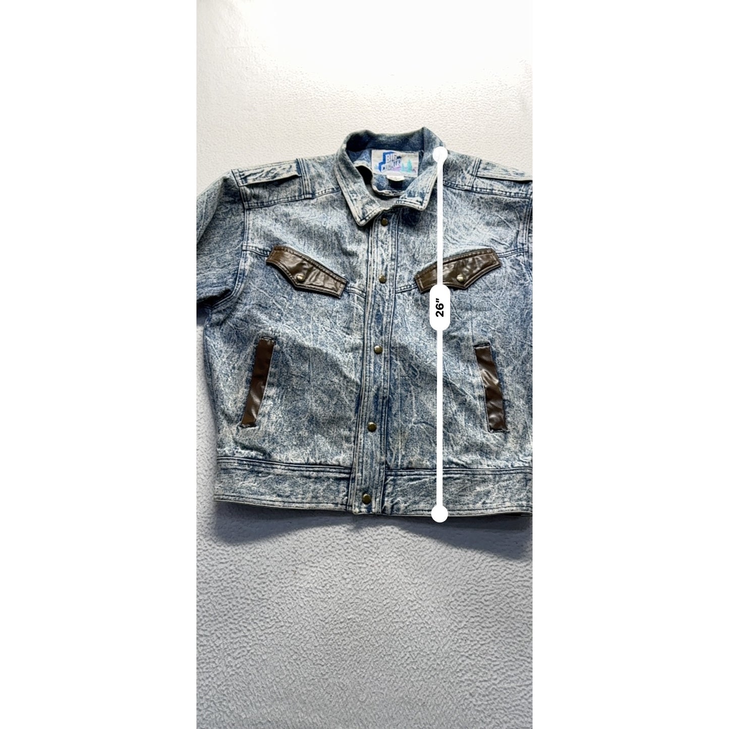 Big Country Denim Jacket W/ Brown Faux Leather Size M 100% Cotton #9084