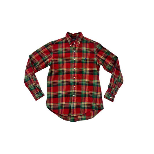 Ralph Lauren Red Plaid Flannel Button-Down Casual Shirt M #933A